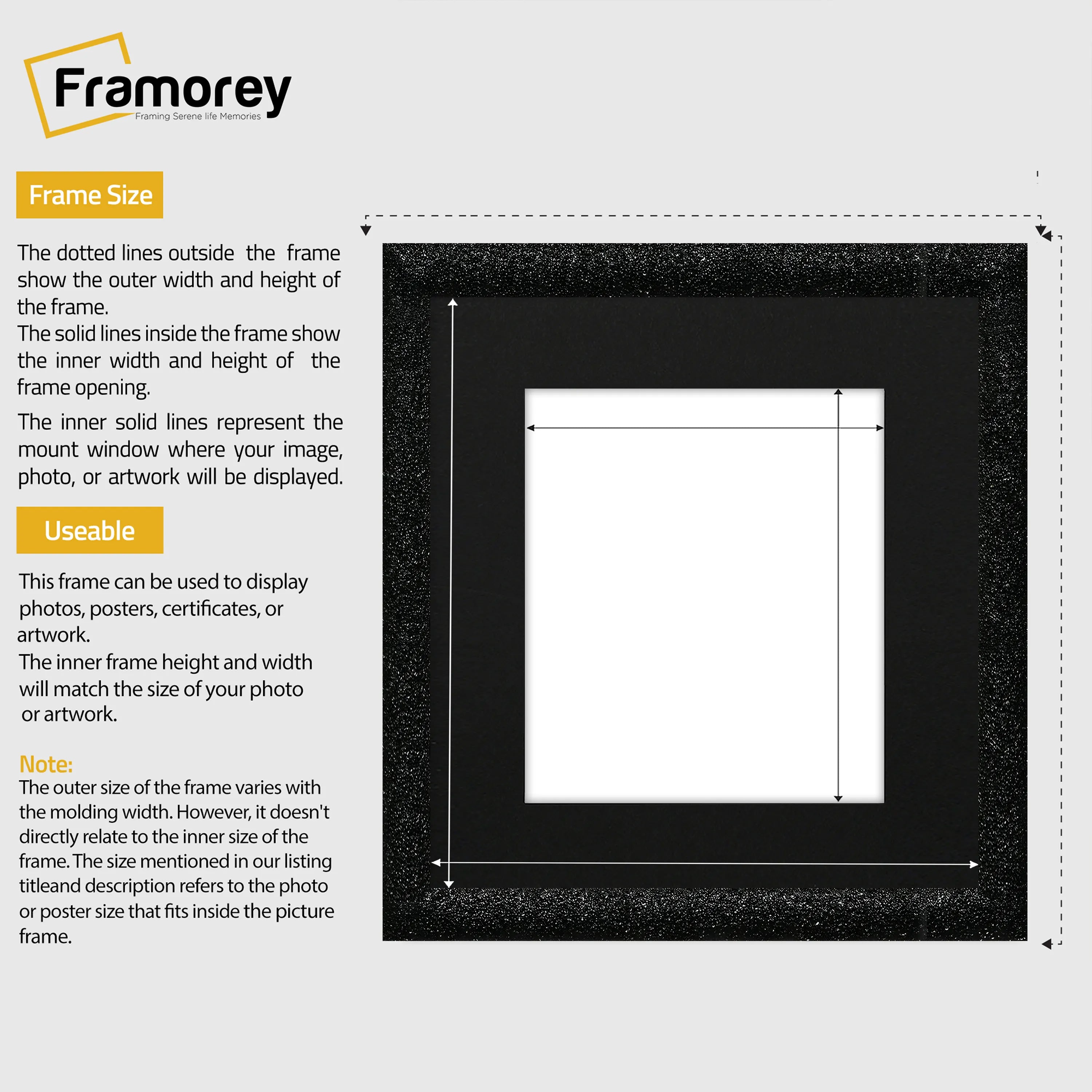 Square Picture Frame Black Glitter Sparkle Photo Frames With Black Mount