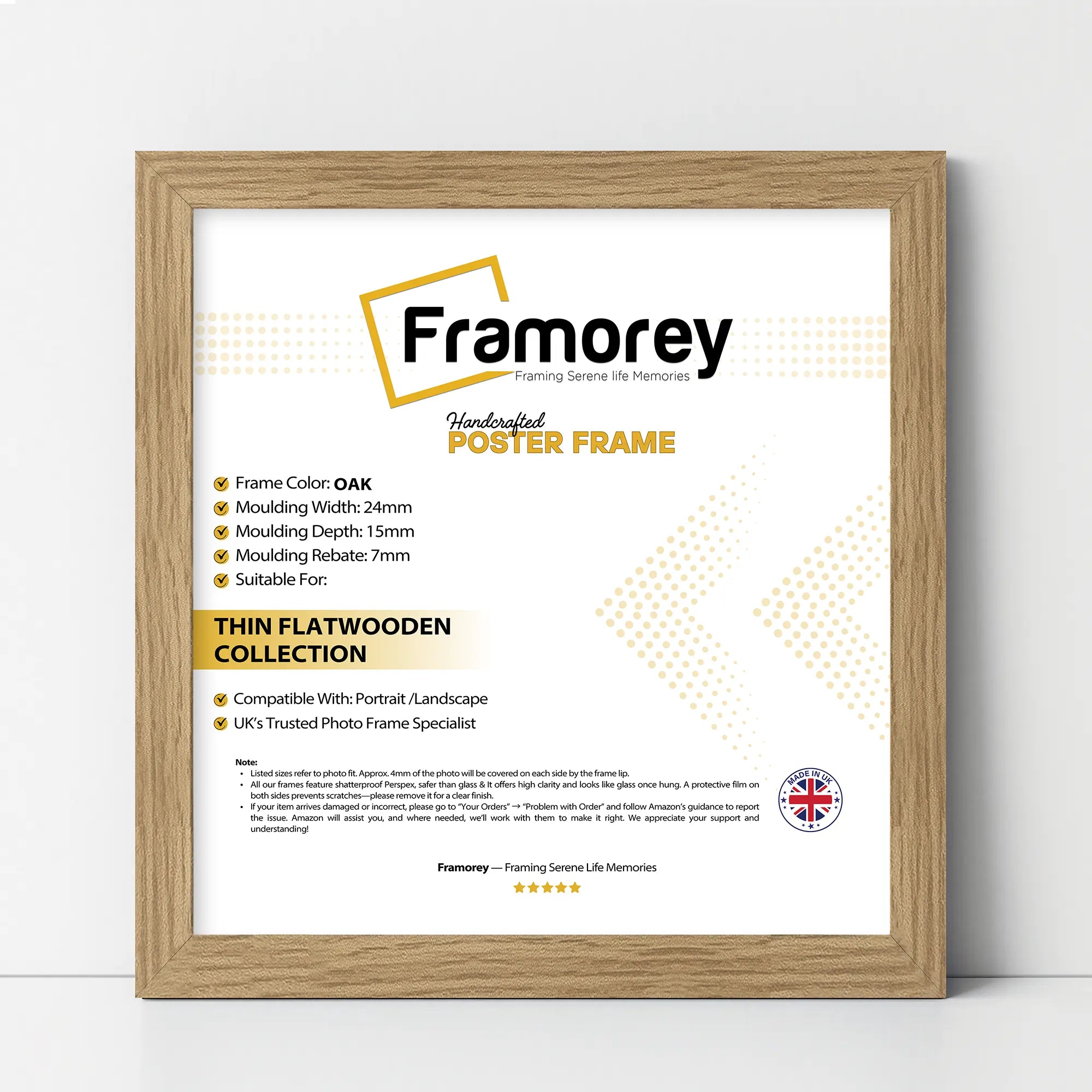 Flat Square Size Oak Picture Photo Frame Wall Art Poster Frame