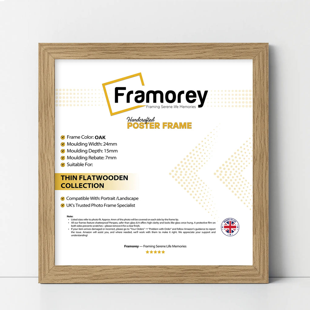 Flat Square Size Oak Picture Photo Frame Wall Art Poster Frame
