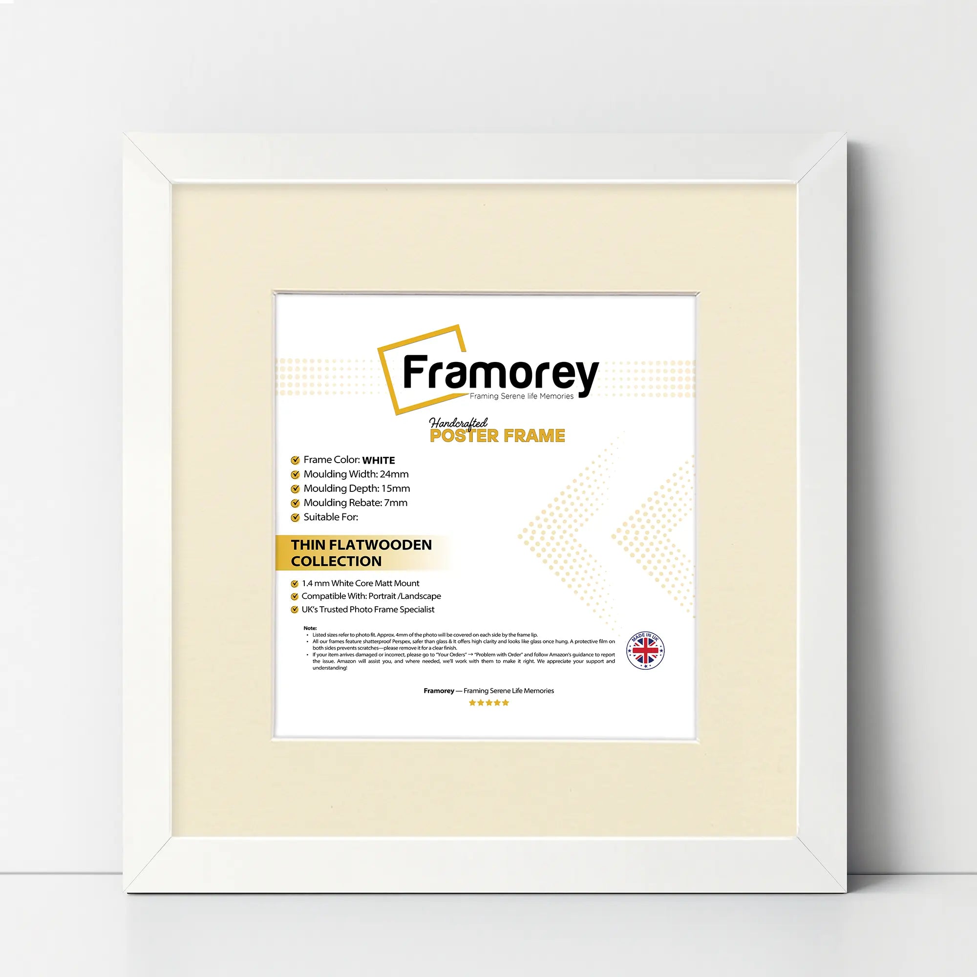 Flat Square White Poster Frame Wall Art Frame With Ivory Mount