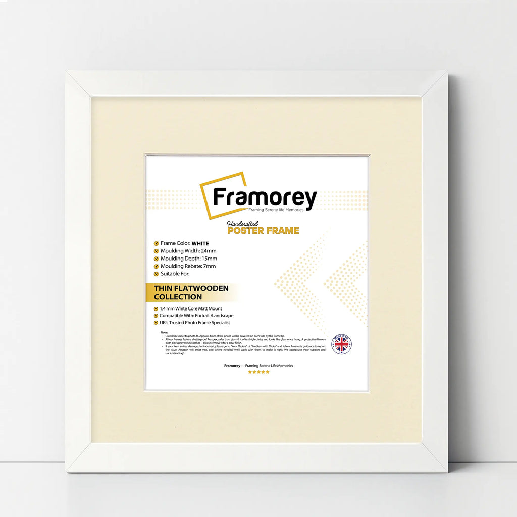 Flat Square White Poster Frame Wall Art Frame With Ivory Mount