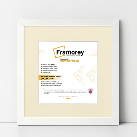 Flat Square White Poster Frame Wall Art Frame With Ivory Mount