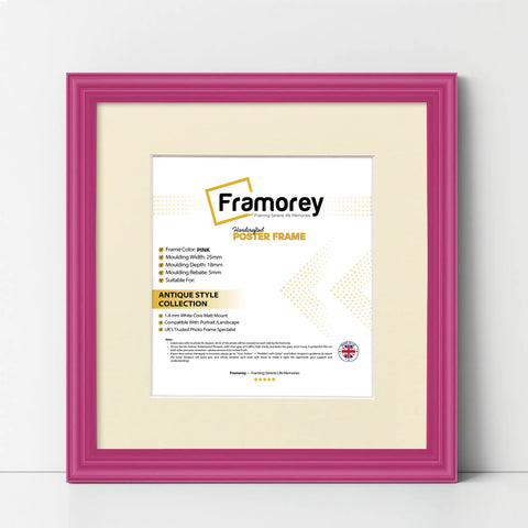 Antique Style Square Size Pink Picture Frame with Ivory Mount