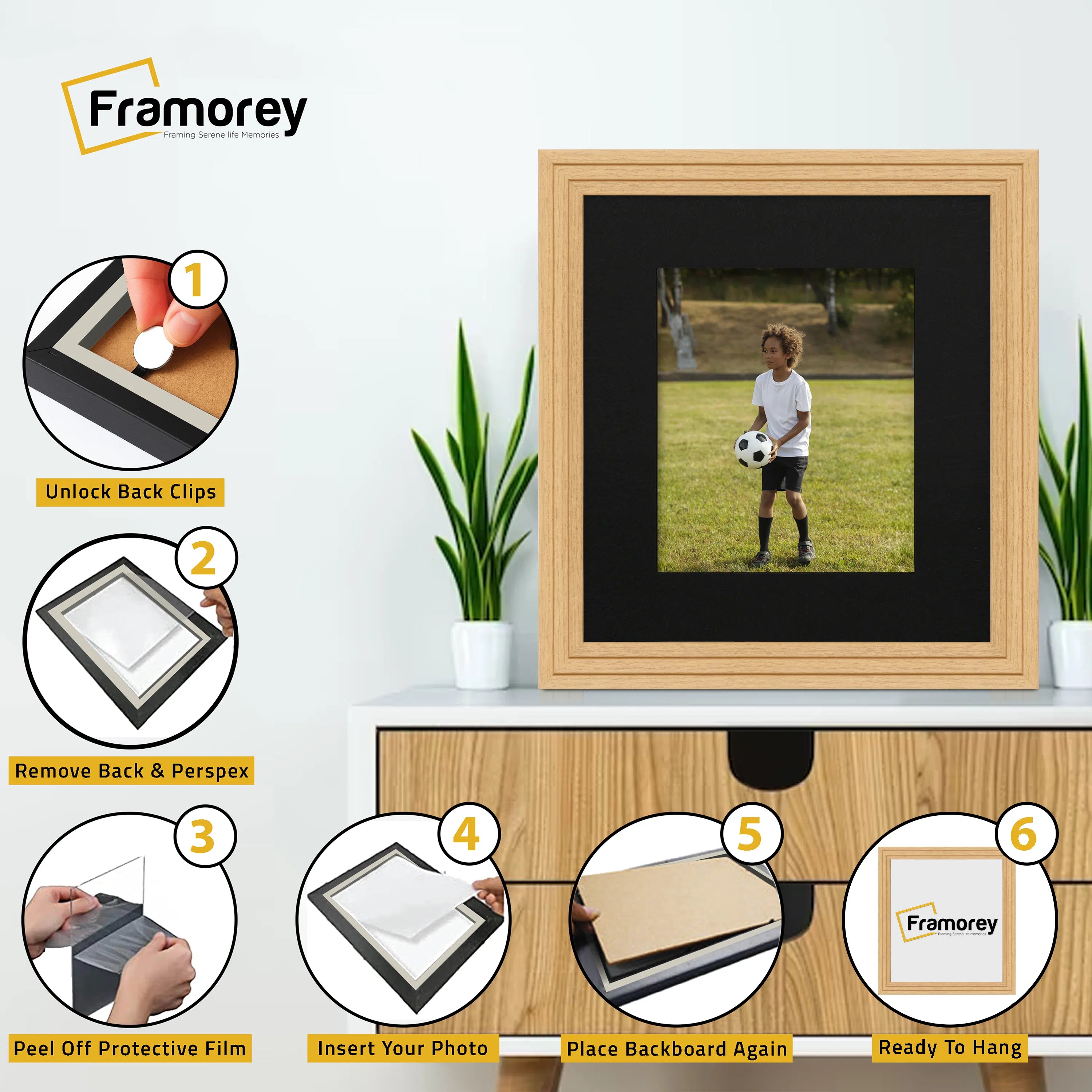 Step Style Square Size Oak Picture Frame With Black Mount