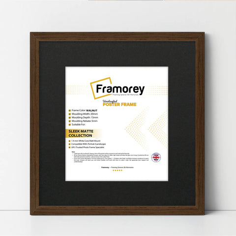 Square Size Thin Matt Walnut Picture Frames With Black Mount
