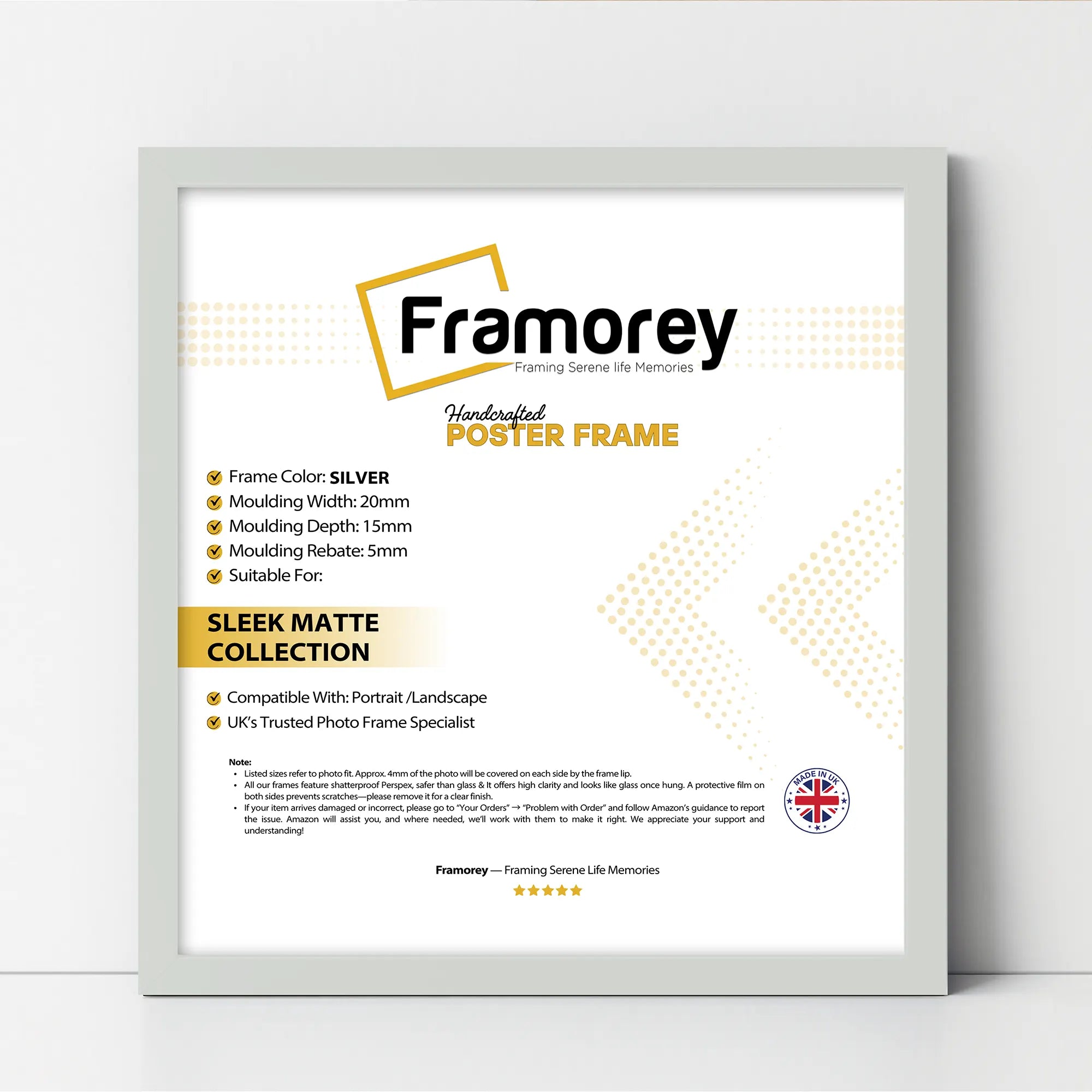 Square Size Silver Thin Matt  Picture Frame Poster Frames