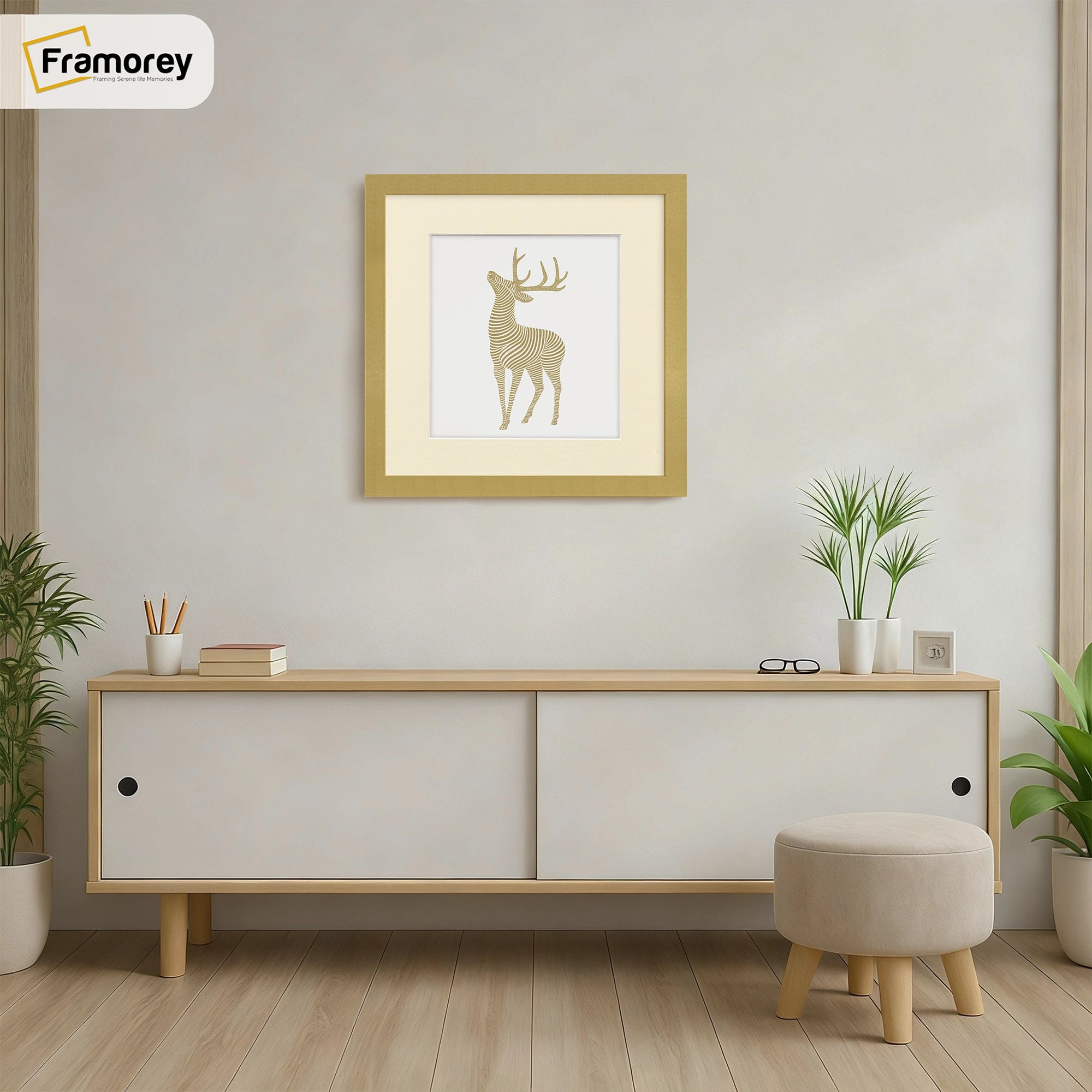 Square Size Thin Matt Gold Photo Frames With Ivory Mount