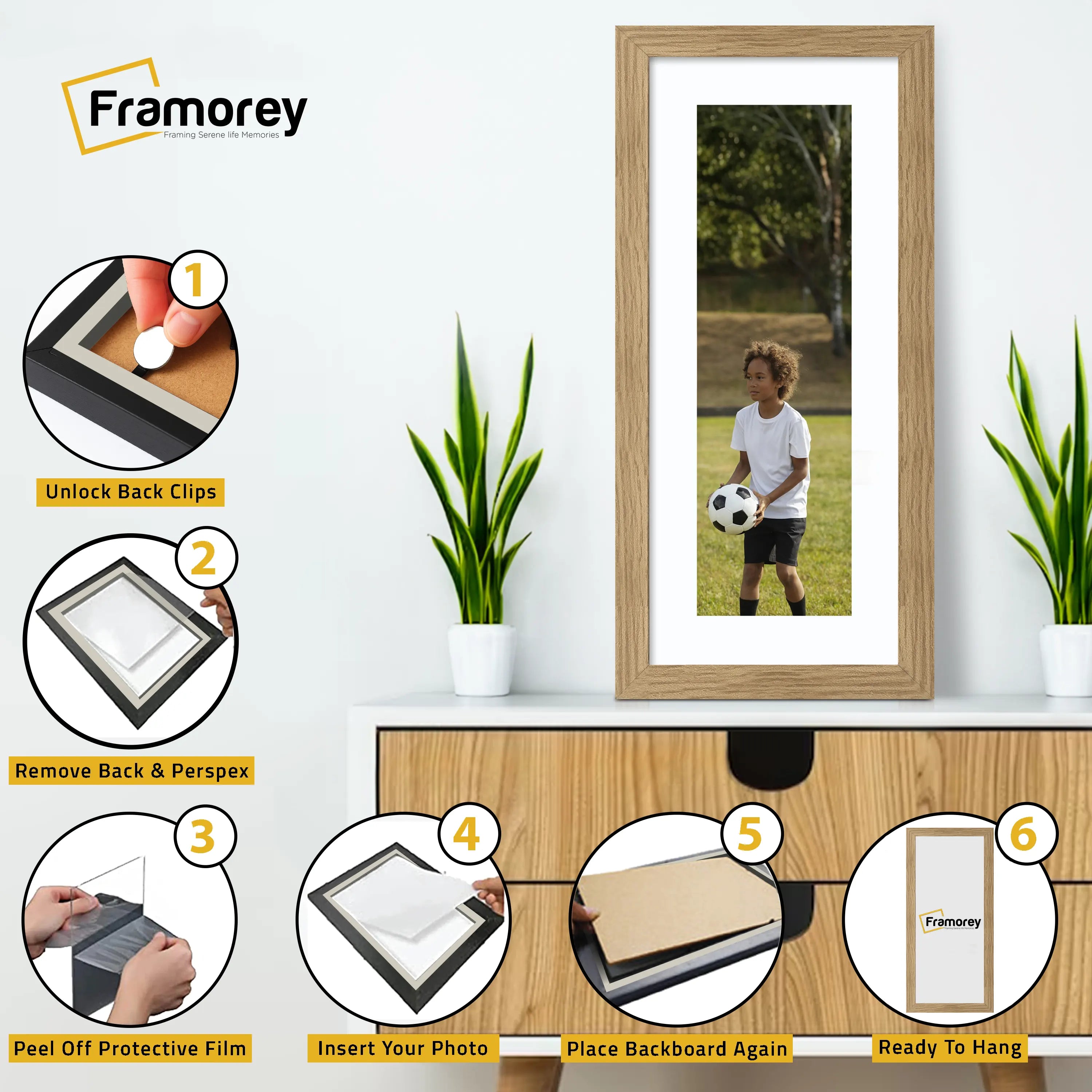 Flat Panoramic Oak Picture Frame Wall Art Photo Frame With White Mount