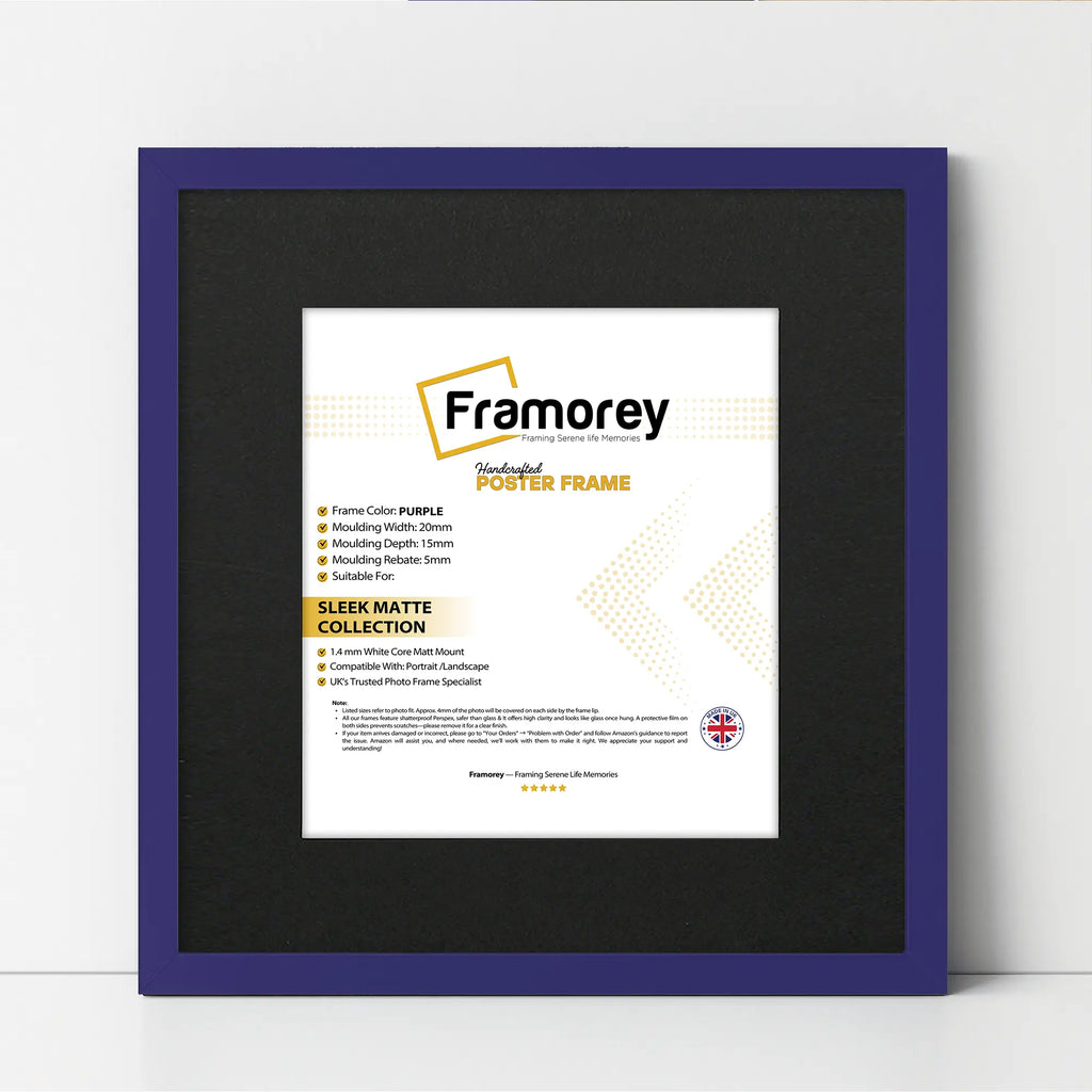 Square Size Thin Matt Purple Picture Frames With Black Mount