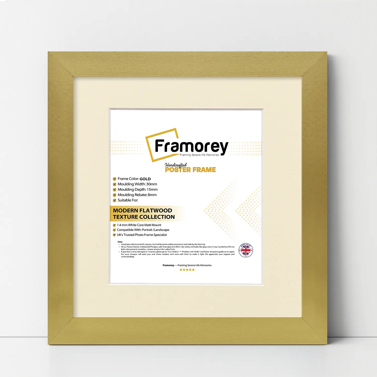 Square Size Gold Picture Frame With Ivory Mount