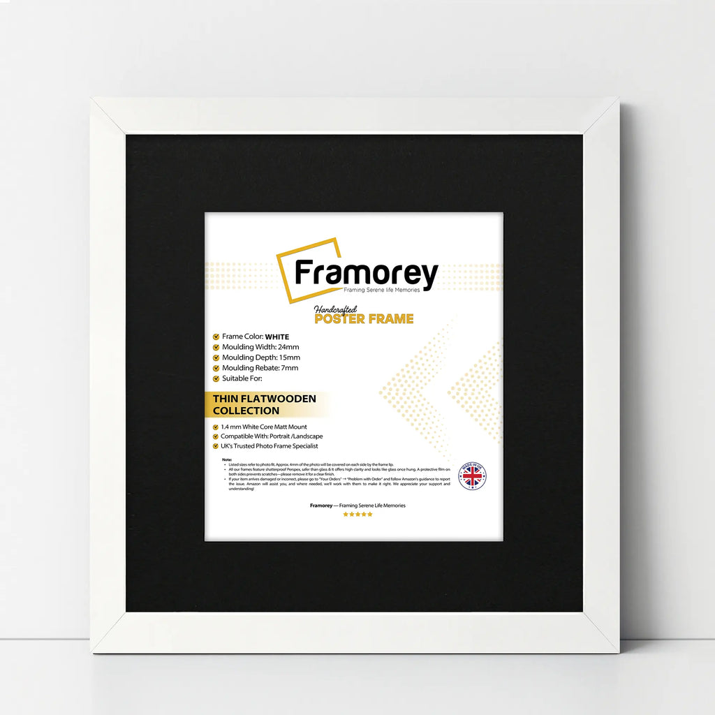 Flat Square White Picture Frame Wall Art Photo Frame With Black Mount
