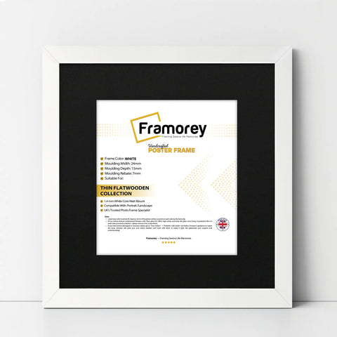 Flat Square White Picture Frame Wall Art Photo Frame With Black Mount
