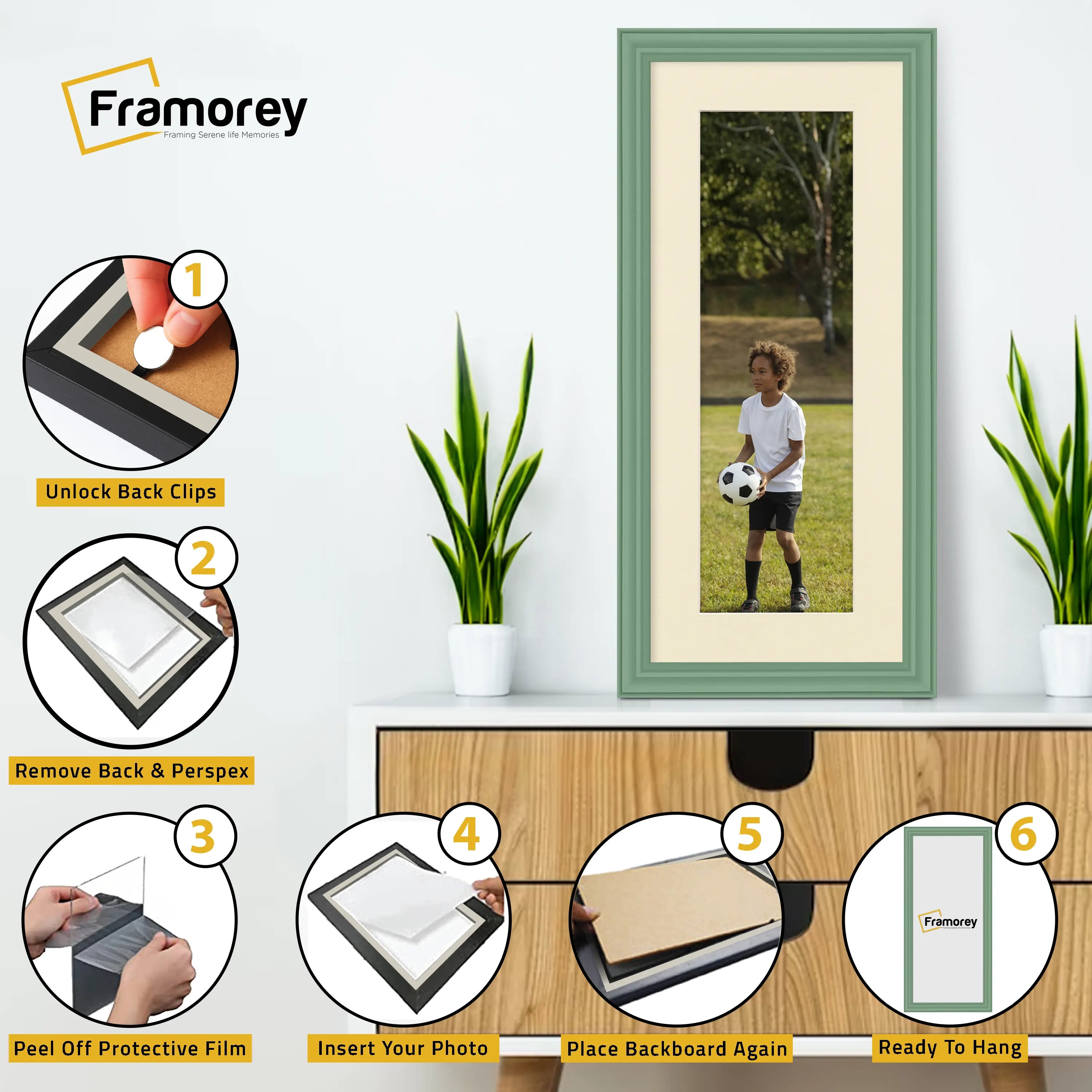 Antique Style Panoramic Green Picture Frame Wall Art Frame With Ivory Mount