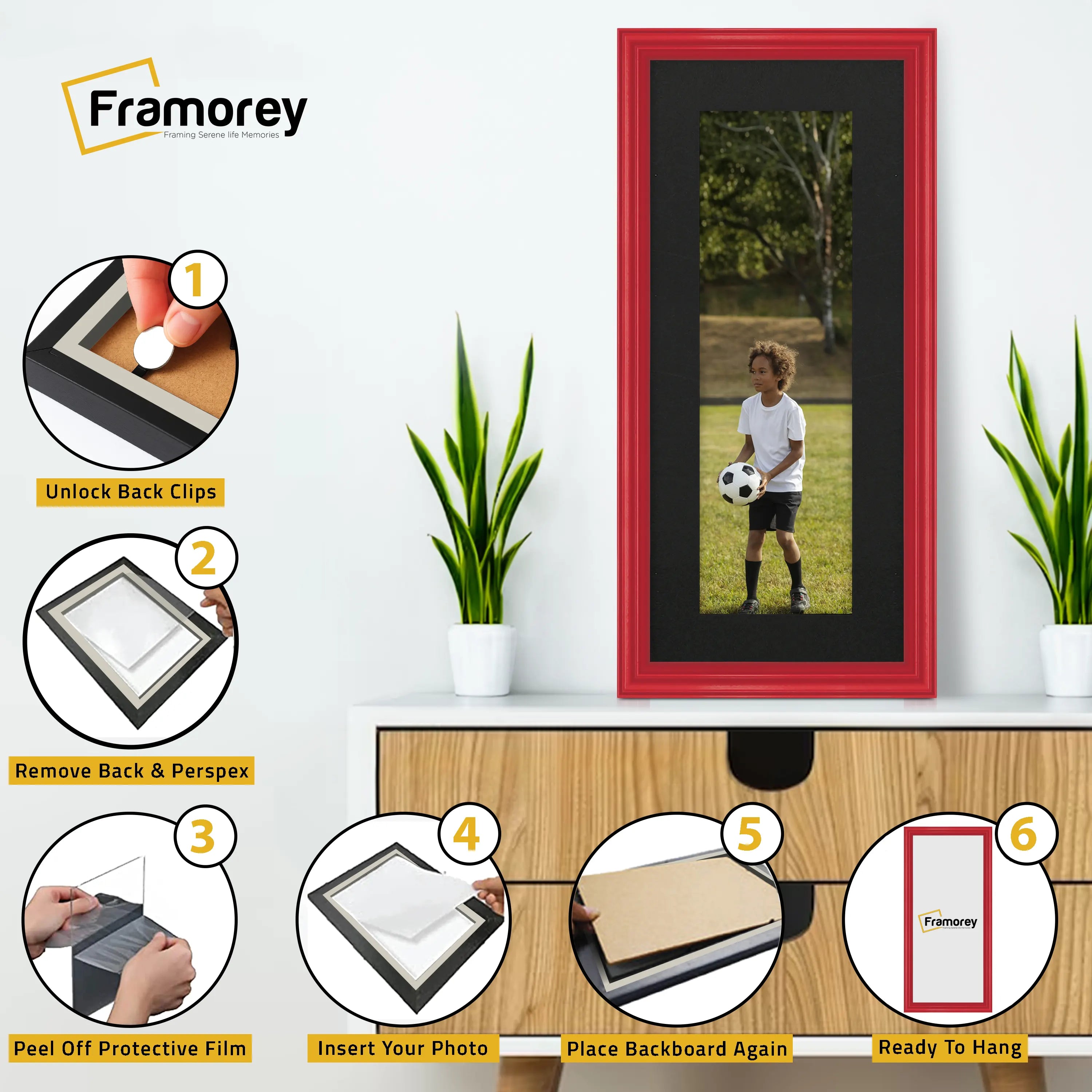 Antique Style Panoramic  Size Red Picture Frame with Black Mount