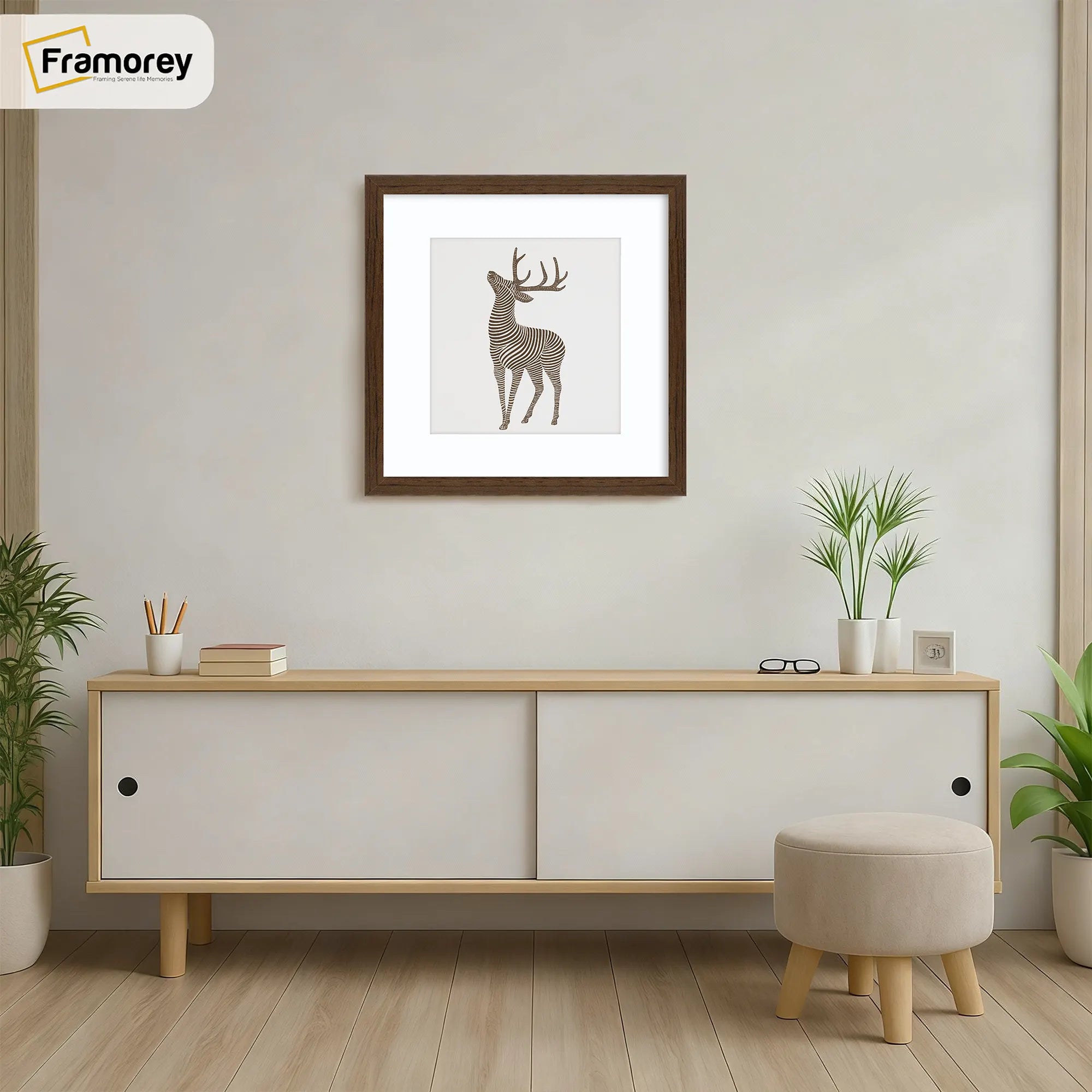 Square Size Thin Matt Walnut Picture Frames With White Mount