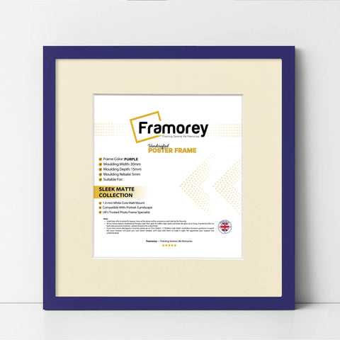 Square Size Thin Matt Purple Picture Frames With Ivory Mount