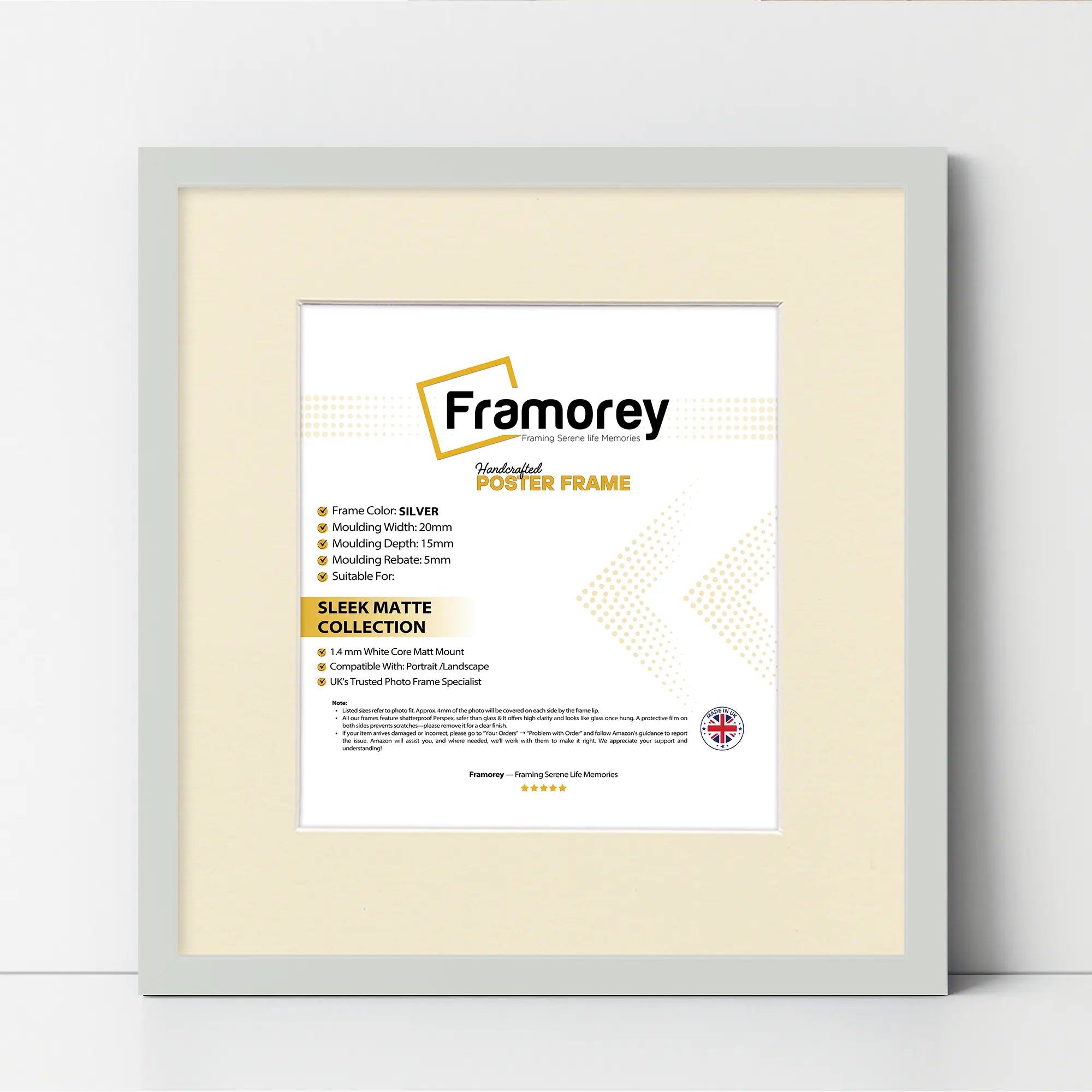 Square Size Silver Thin Matt Picture Frames With Ivory Mount