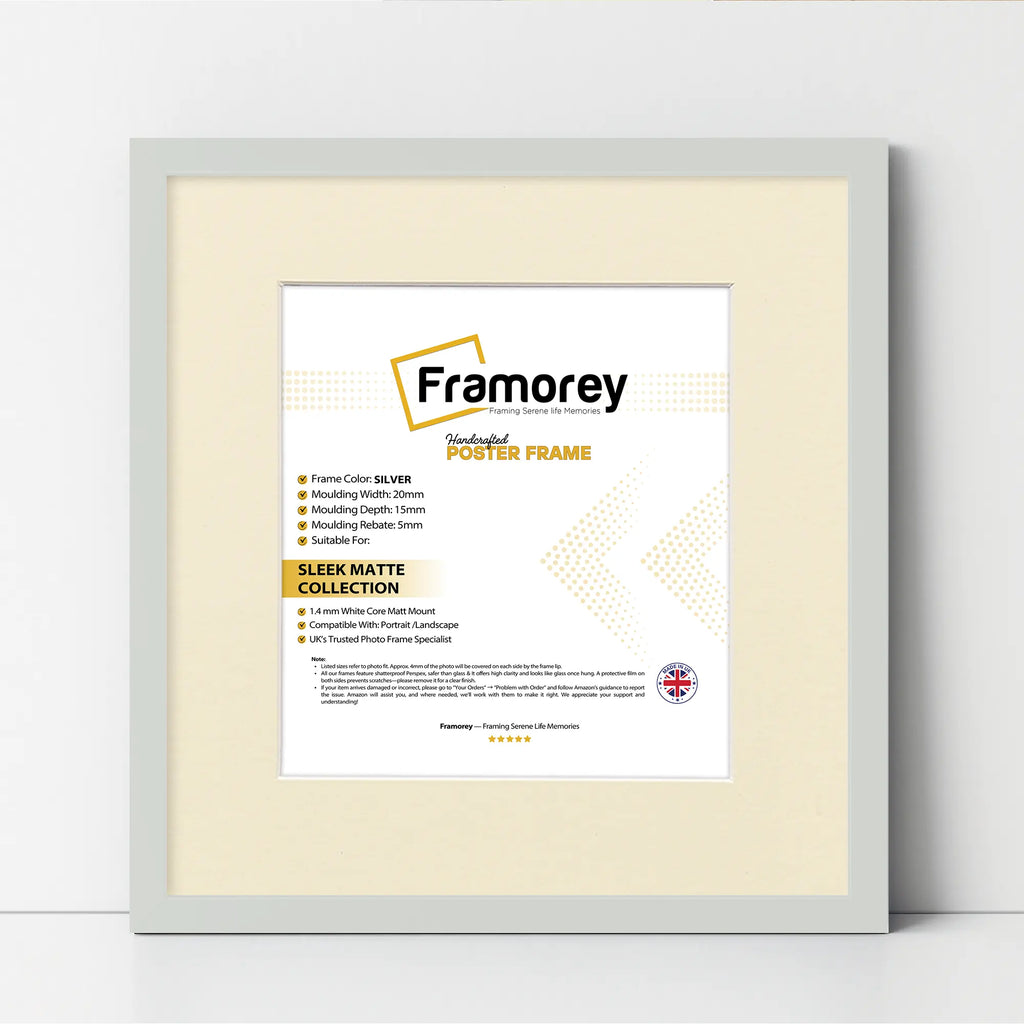 Square Size Silver Thin Matt Picture Frames With Ivory Mount