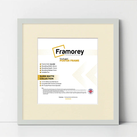 Square Size Silver Thin Matt Picture Frames With Ivory Mount