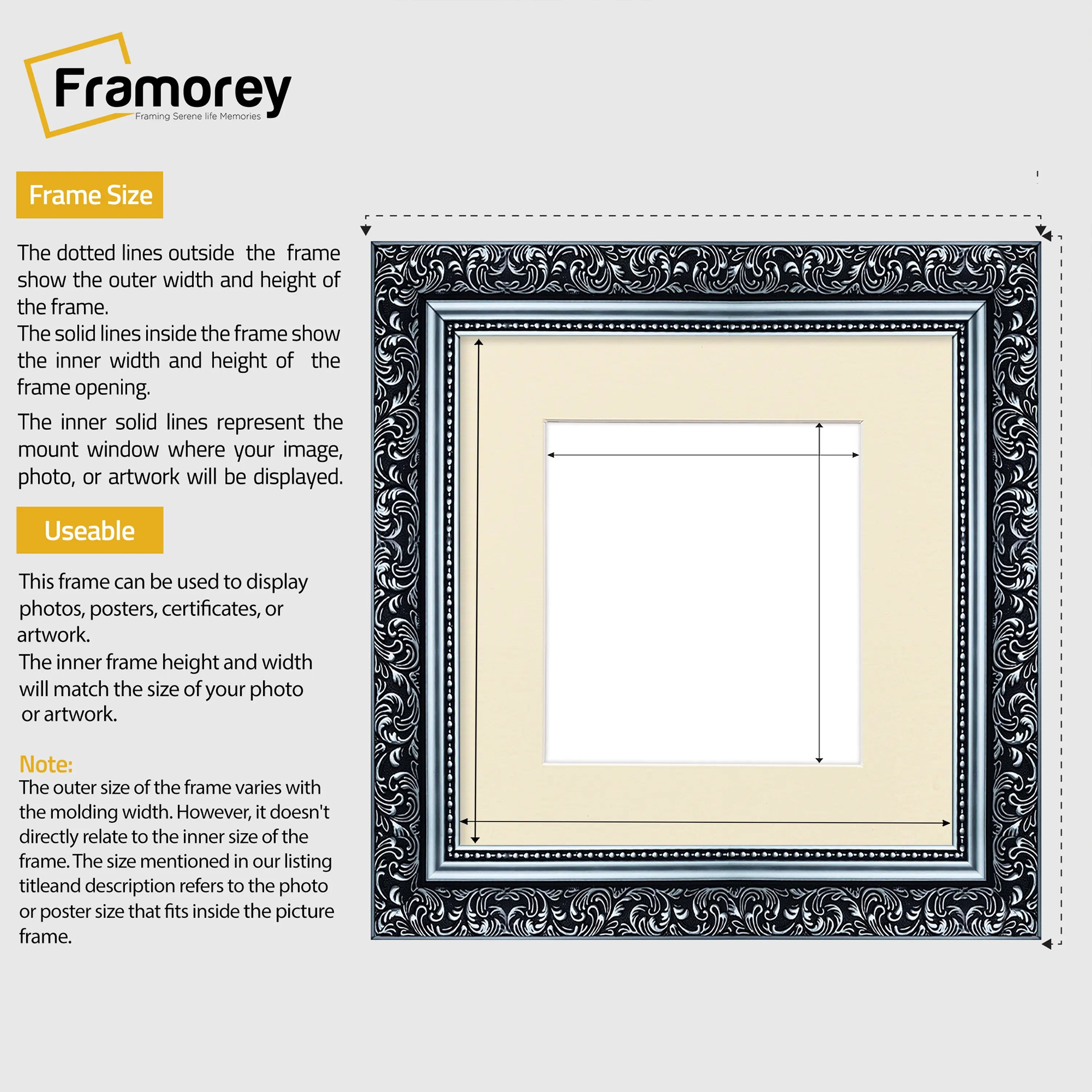 Silver Square Photo Frames Dahlia Wall Art Frame With Ivory Mount