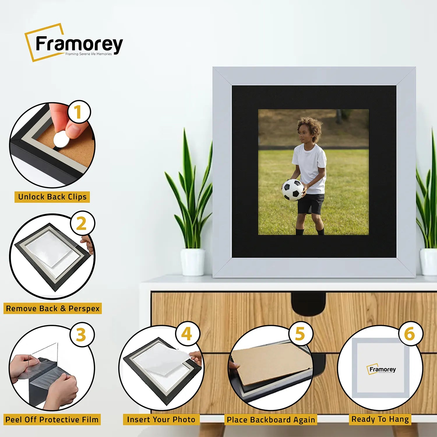 Square Size Light Grey Picture Frame With Black Mount