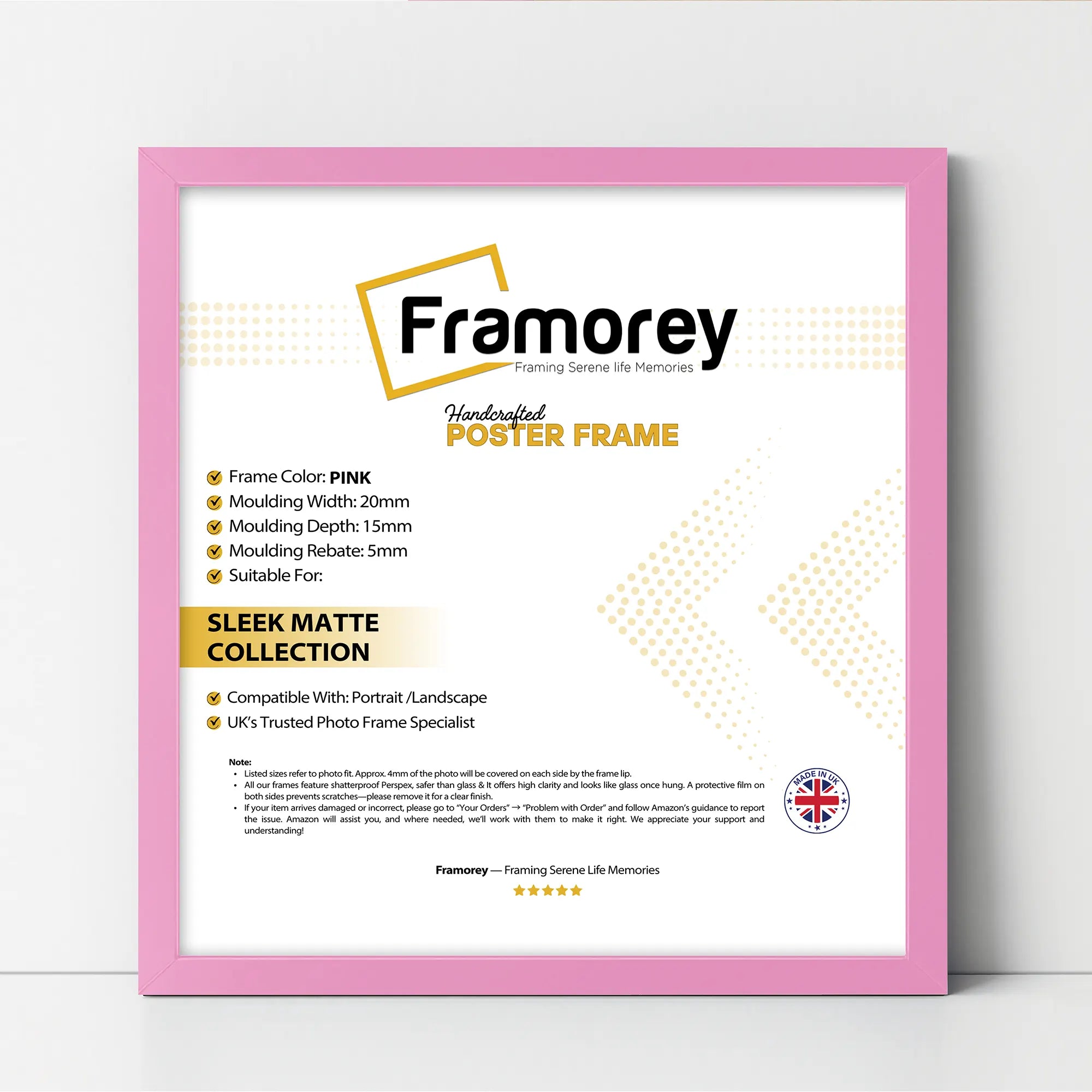 Square Size Thin Matt Pink Picture Frame Poster Frames