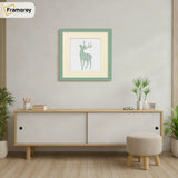 Square Size Thin Matt Green Picture Frames With Ivory Mount