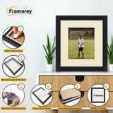 Step Style Square Size Black Picture Frame With Ivory Mount