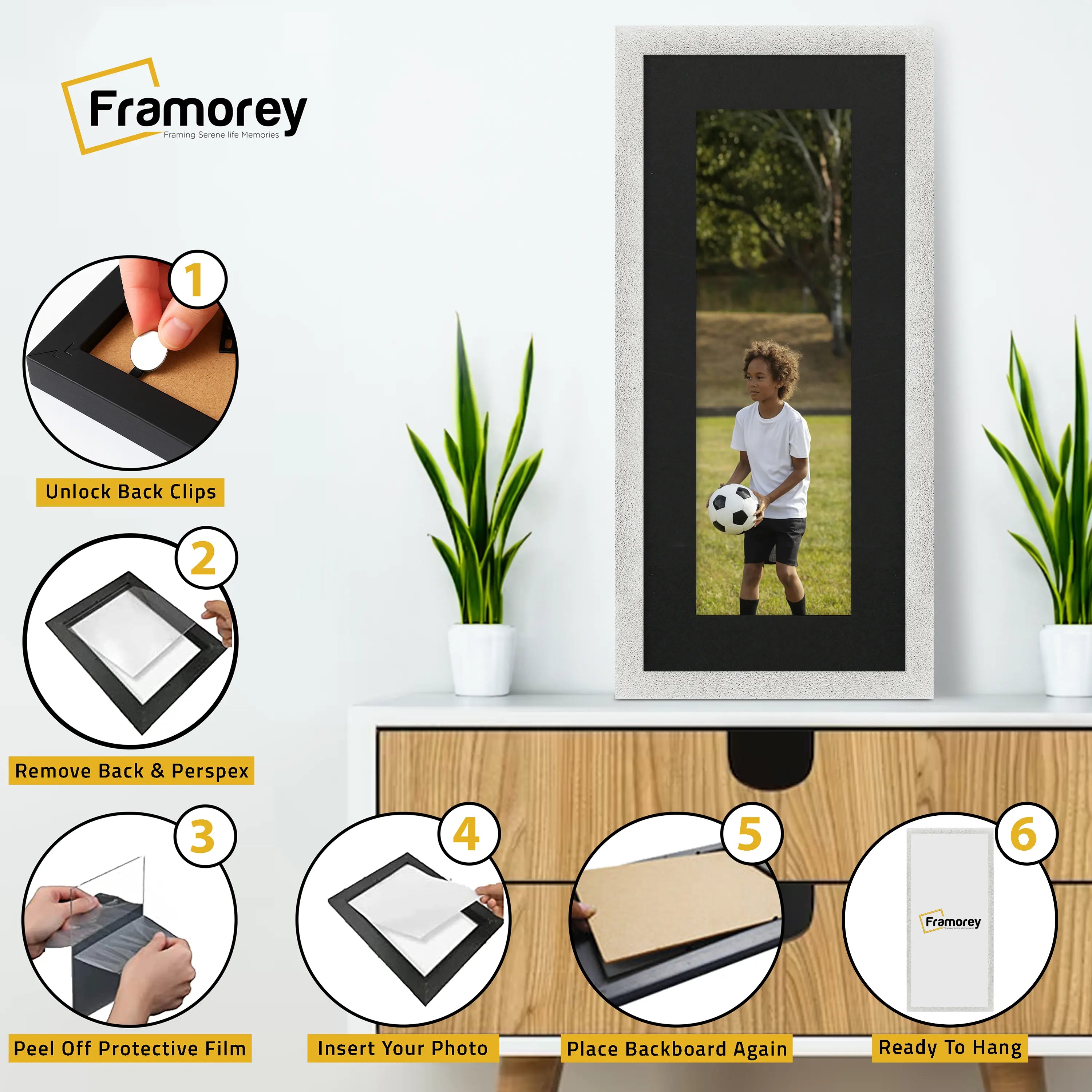 Panoramic Size Glitter Sparkle White Photo Frames With Black Mount