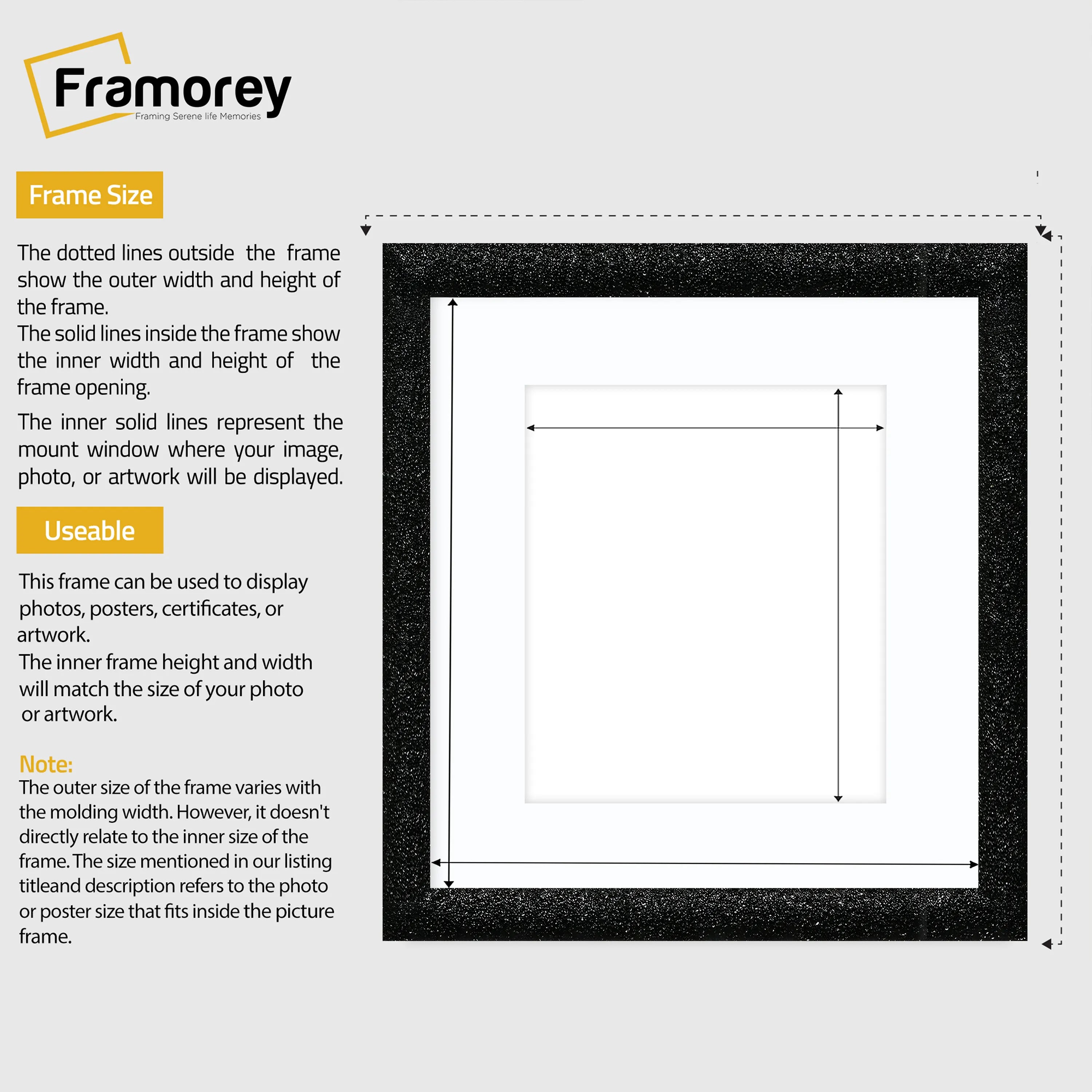 Square Picture Frame Black Glitter Sparkle Photo Frames With White Mount