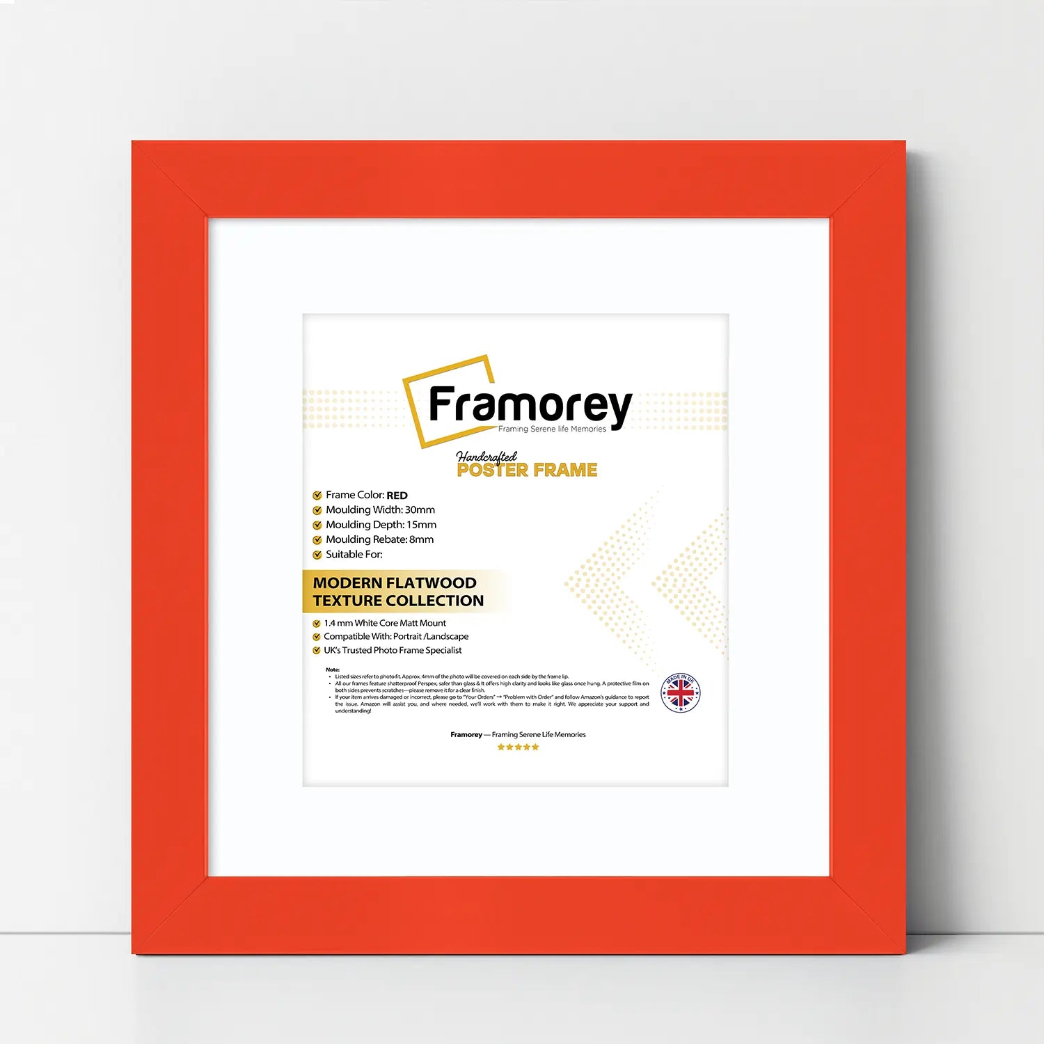 Square Size Red Picture Frame With White Mount