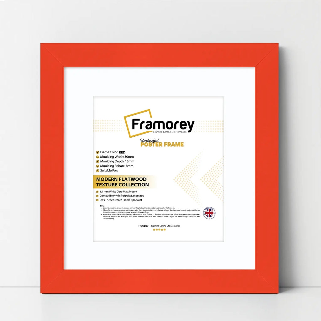 Square Size Red Picture Frame With White Mount