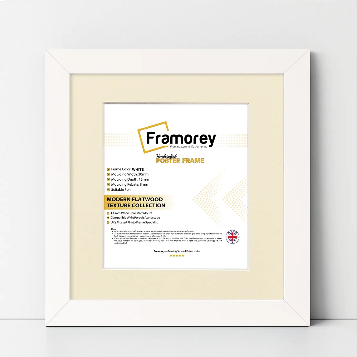 Square Size White Picture Frame With Ivory Mount