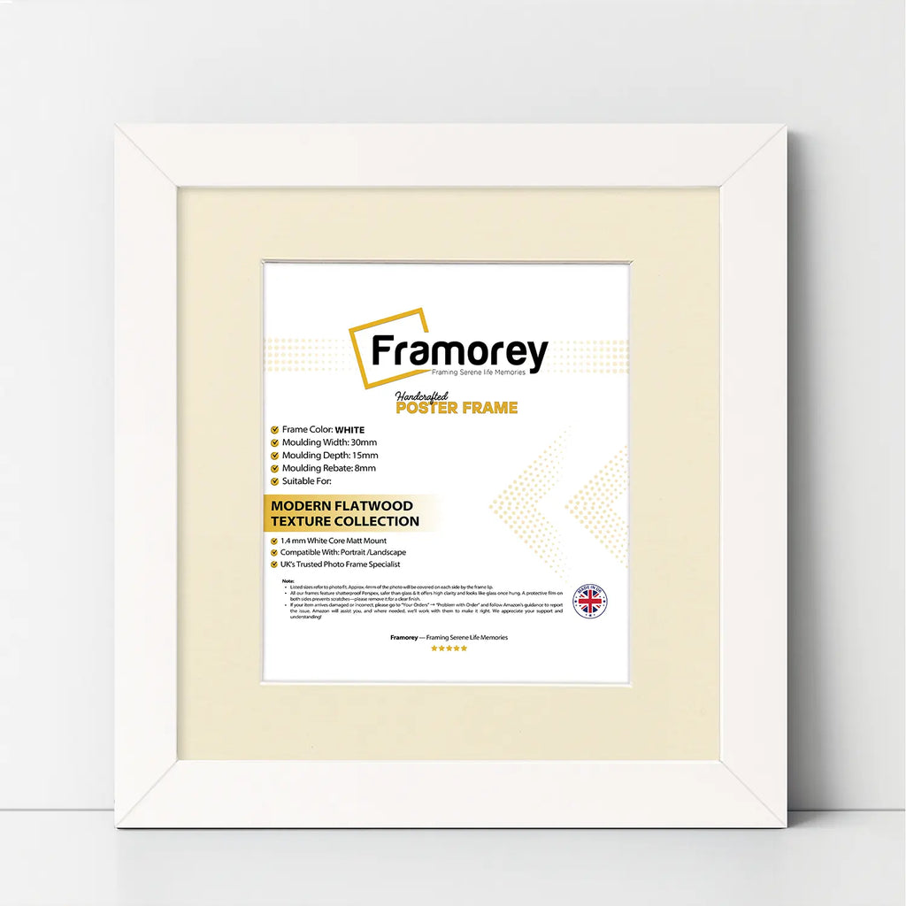 Square Size White Picture Frame With Ivory Mount