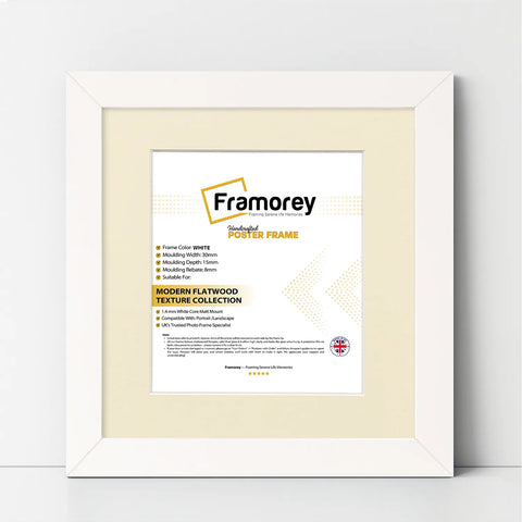Square Size White Picture Frame With Ivory Mount