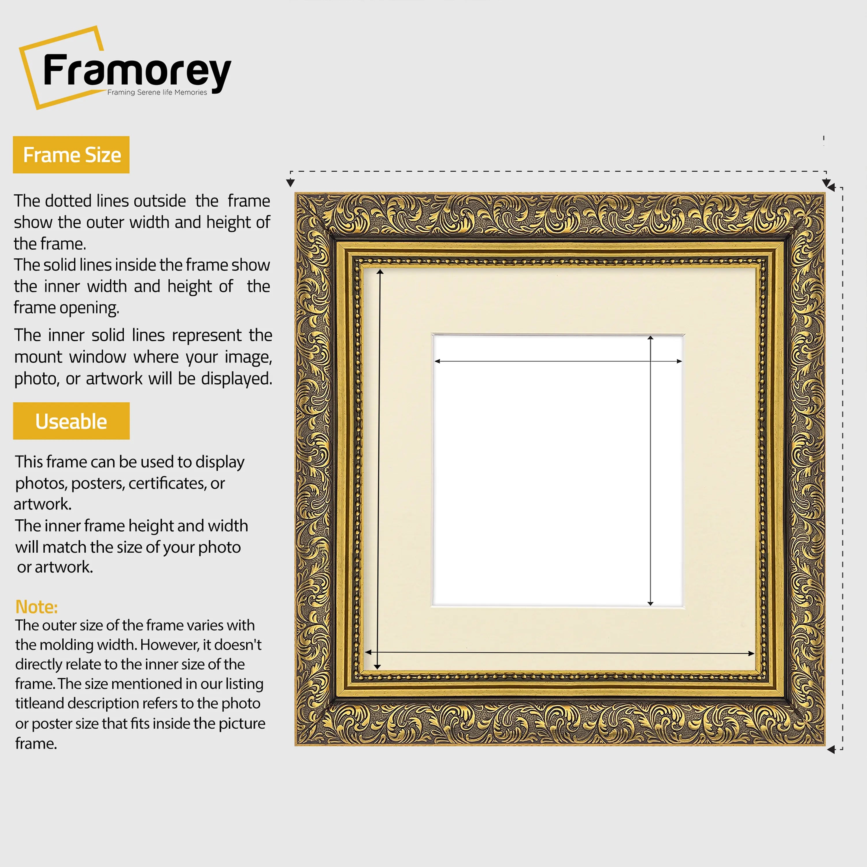Square Size Photo Frames Gold Picture Frame Dahlia Wall Art Frame With Ivory Mount