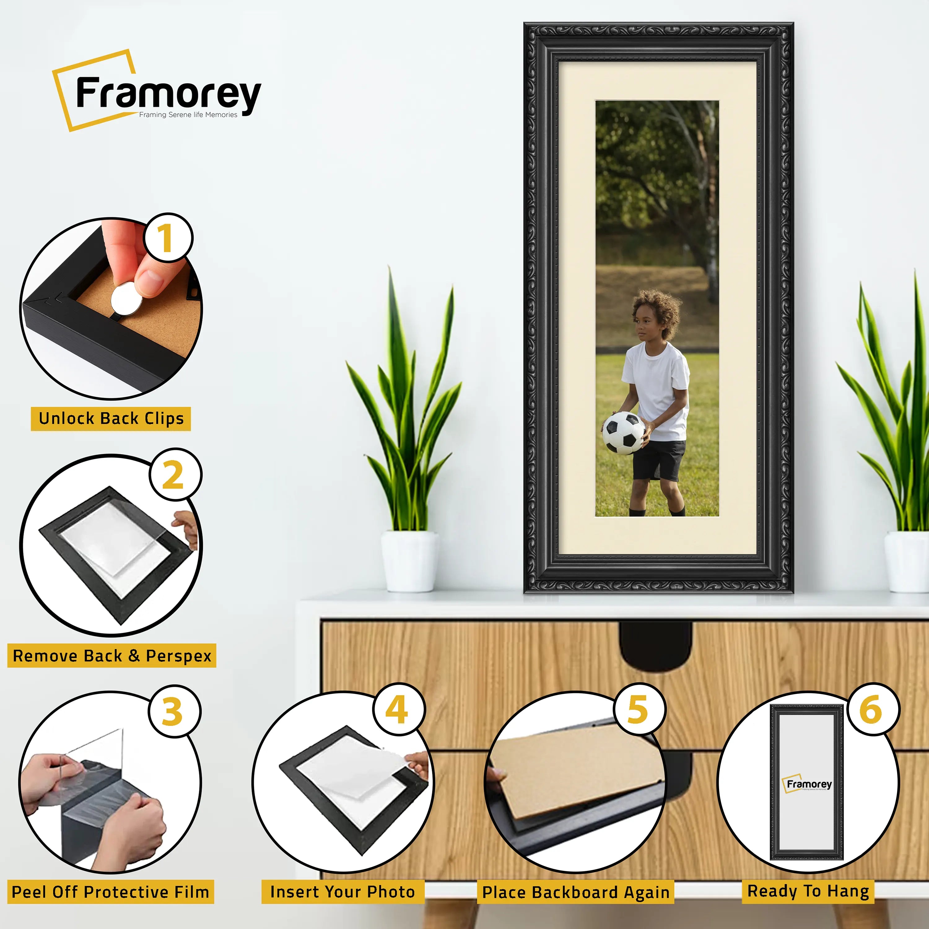 Panoramic Size Black Picture Frame Shabby Wall Frames With Ivory Mount