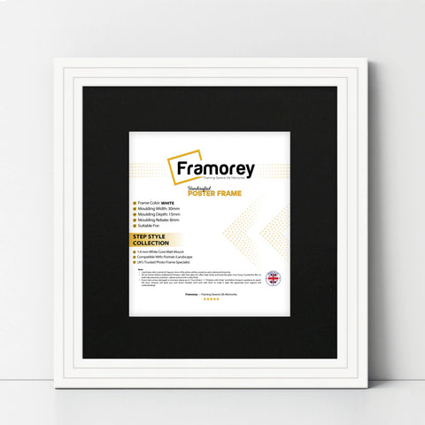 Step Style Square Size White Picture Frame With Black Mount
