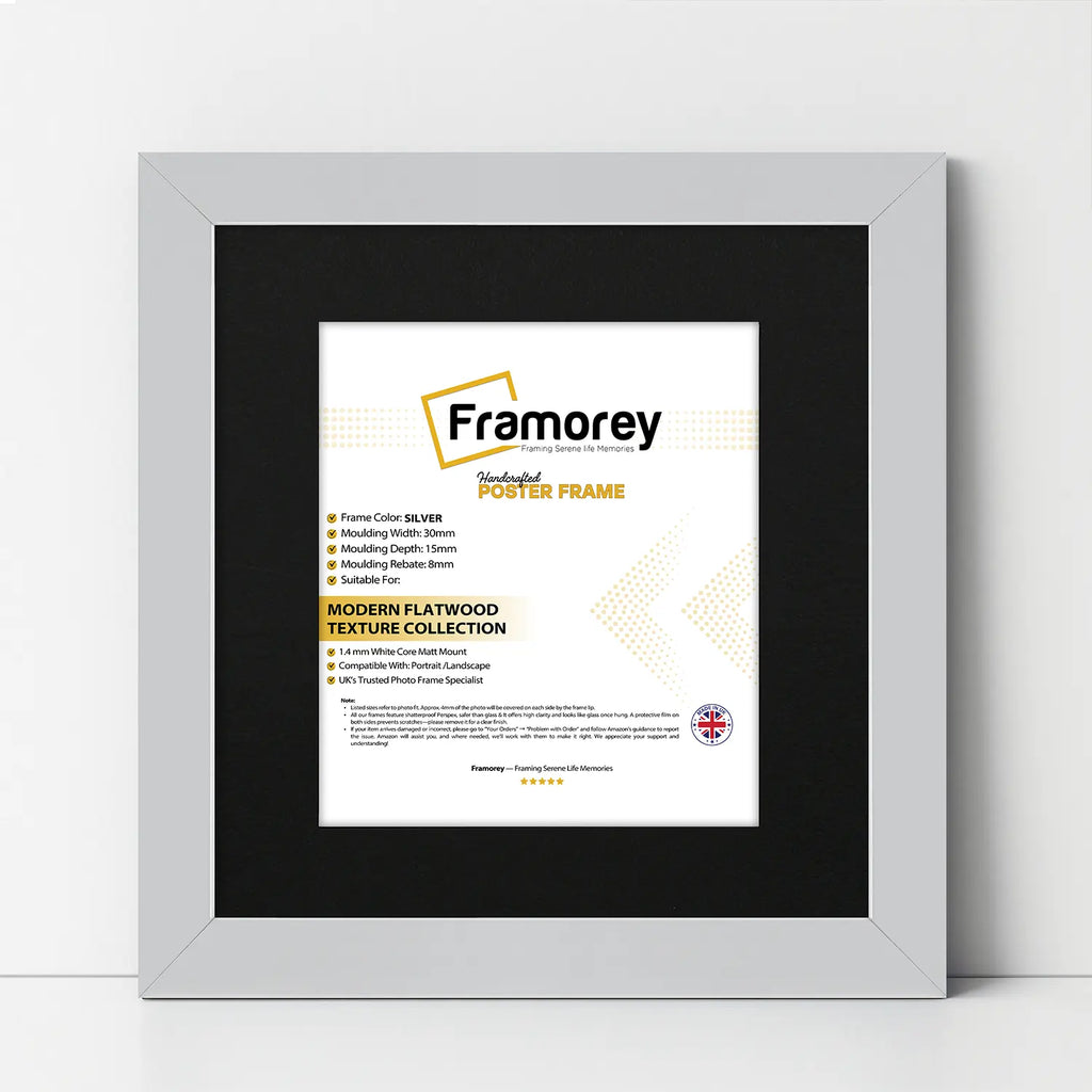 Square Size Silver Picture Frame With Black Mount