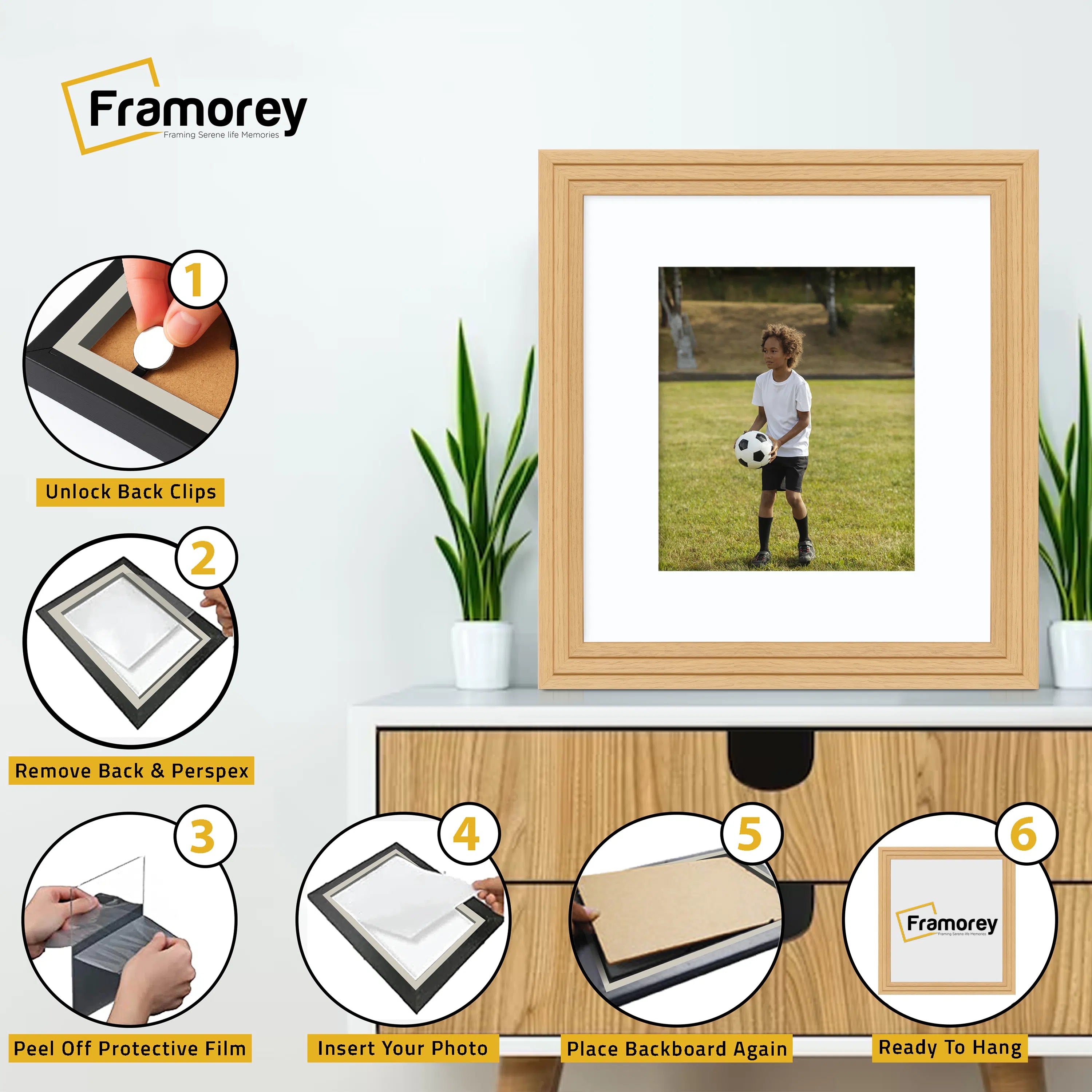 Step Style Square Size Oak Picture Frame With White Mount