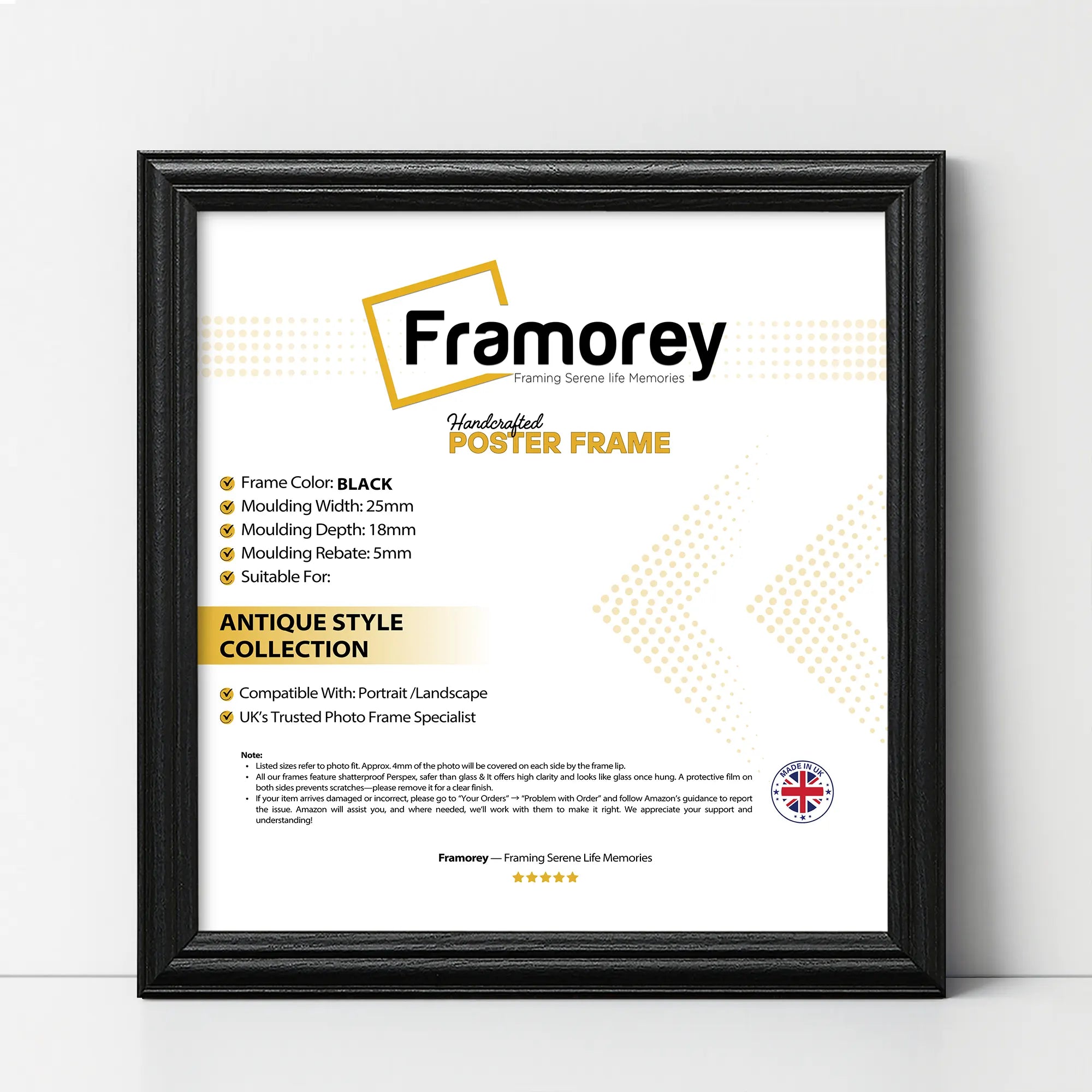 Antique Style Square Size Black Picture Frame Wall Art Photo Frame