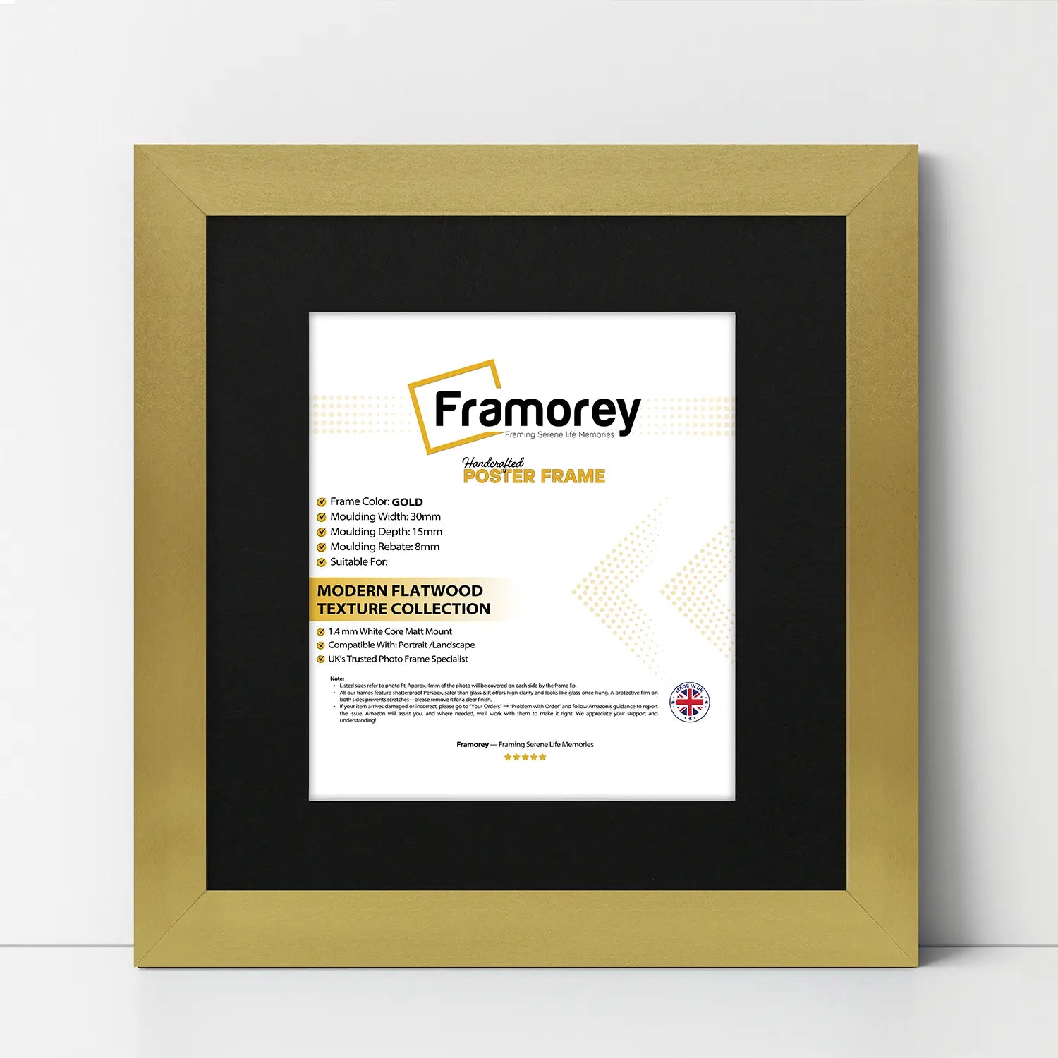 Square Size Gold Picture Frame With Black Mount