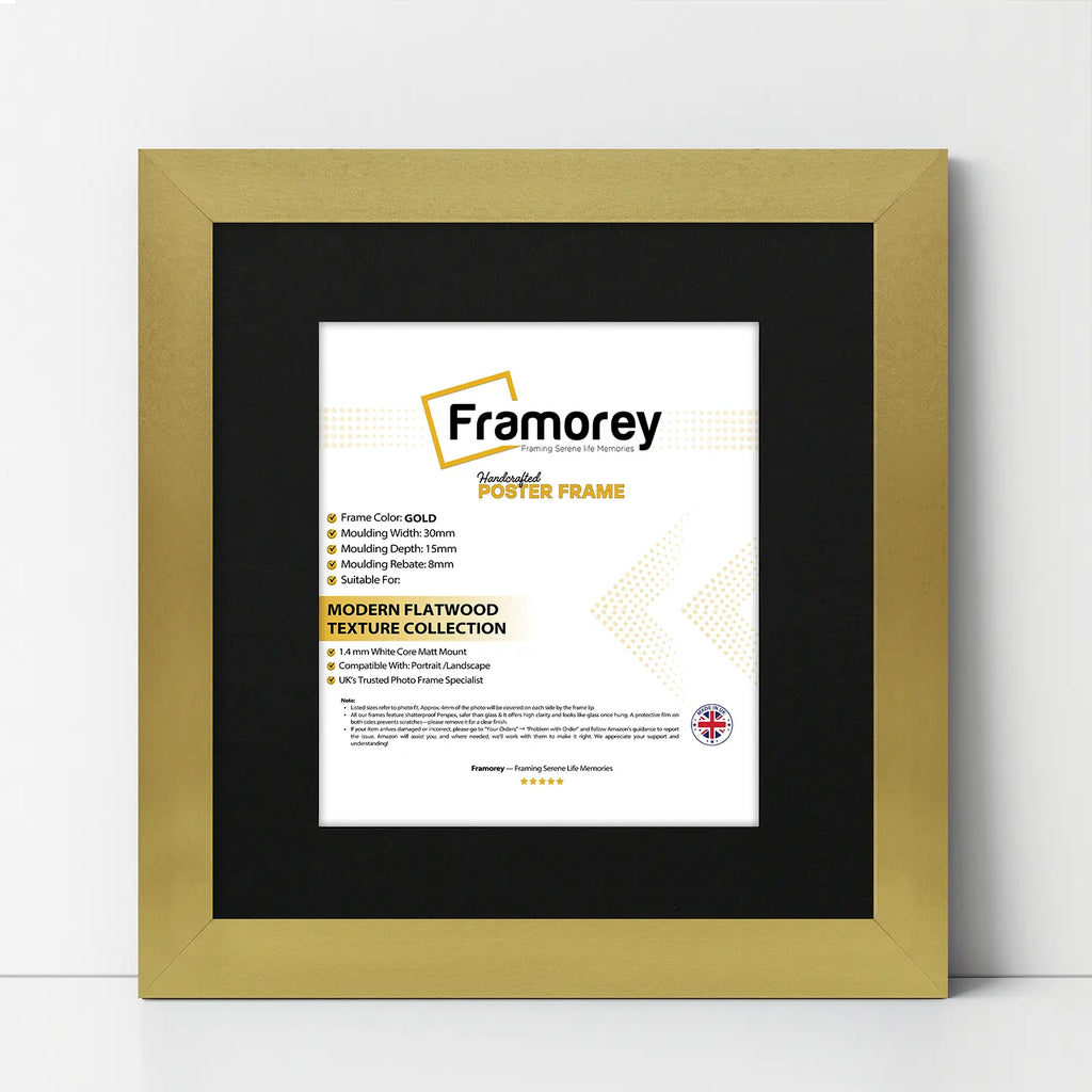 Square Size Gold Picture Frame With Black Mount