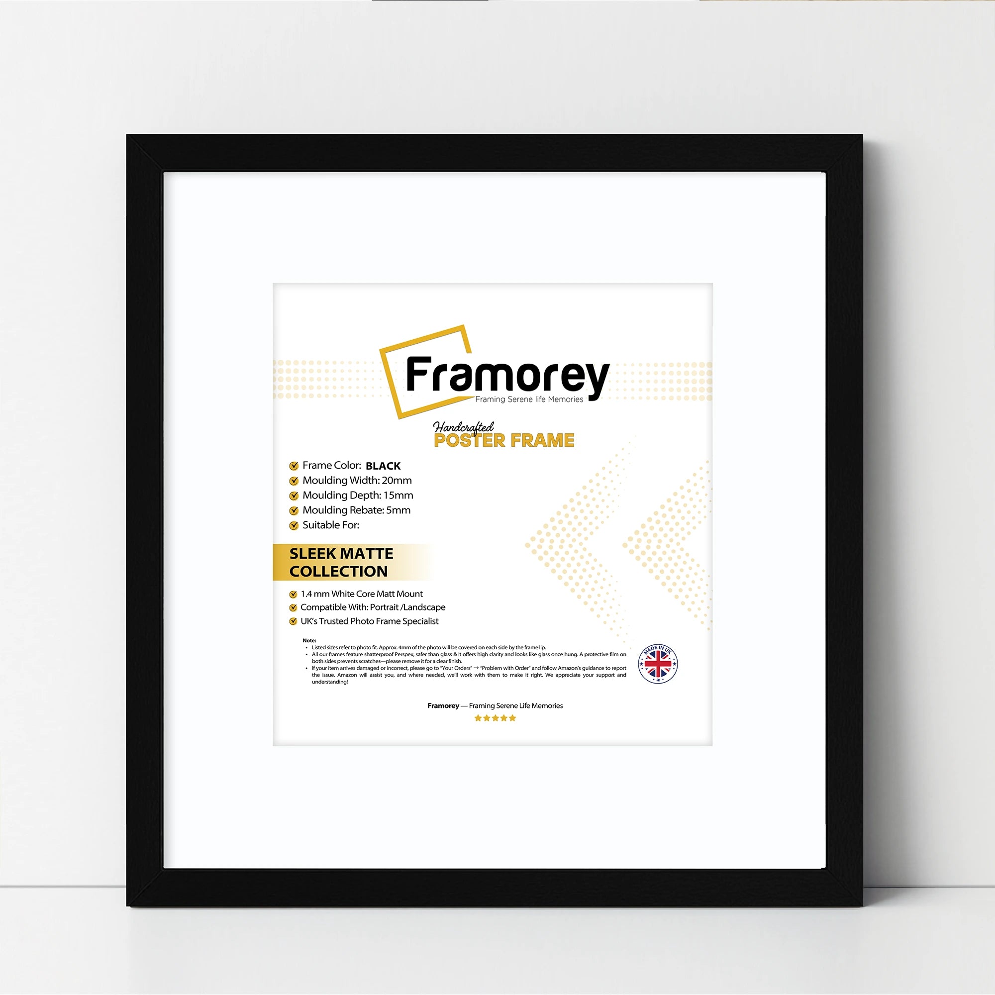 Square Black Picture Frames with Thin Matt White Mount