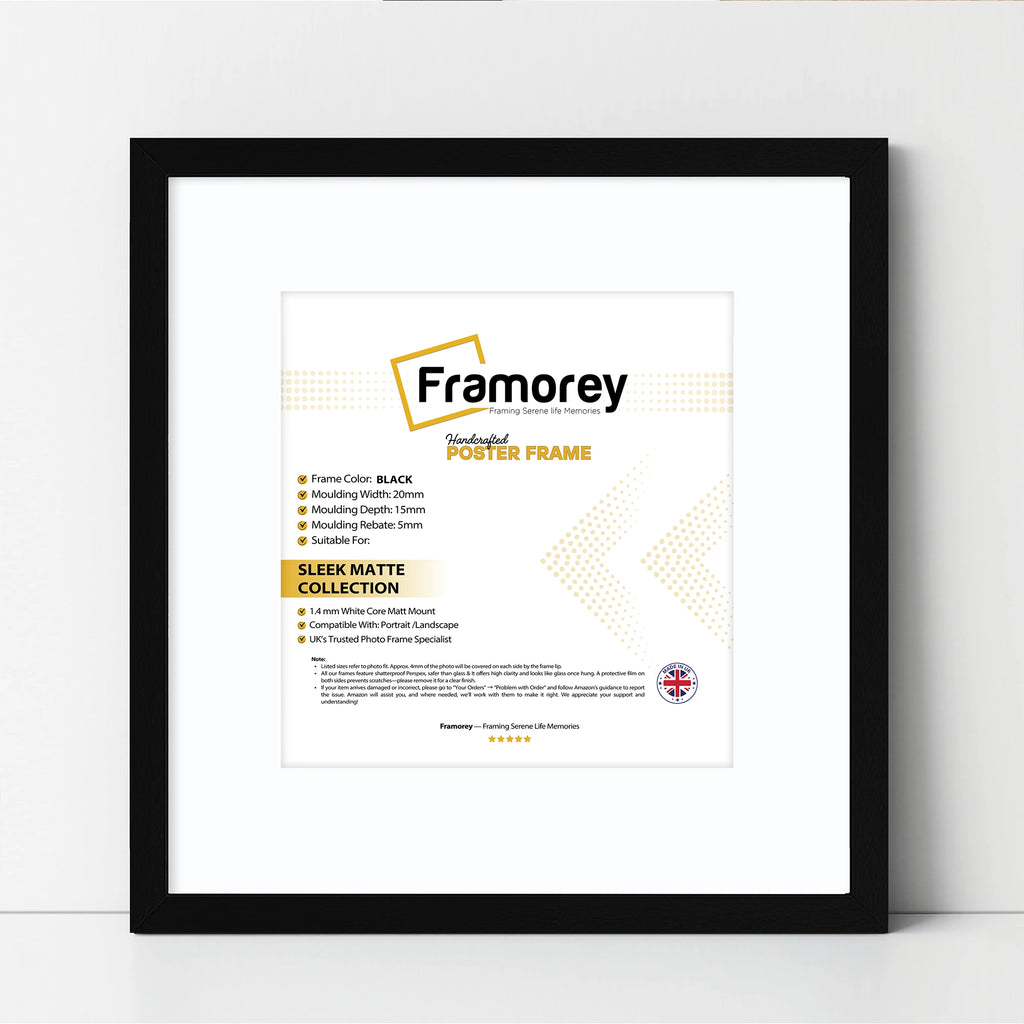 Square Black Picture Frames with Thin Matt White Mount