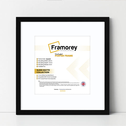Square Black Picture Frames with Thin Matt White Mount