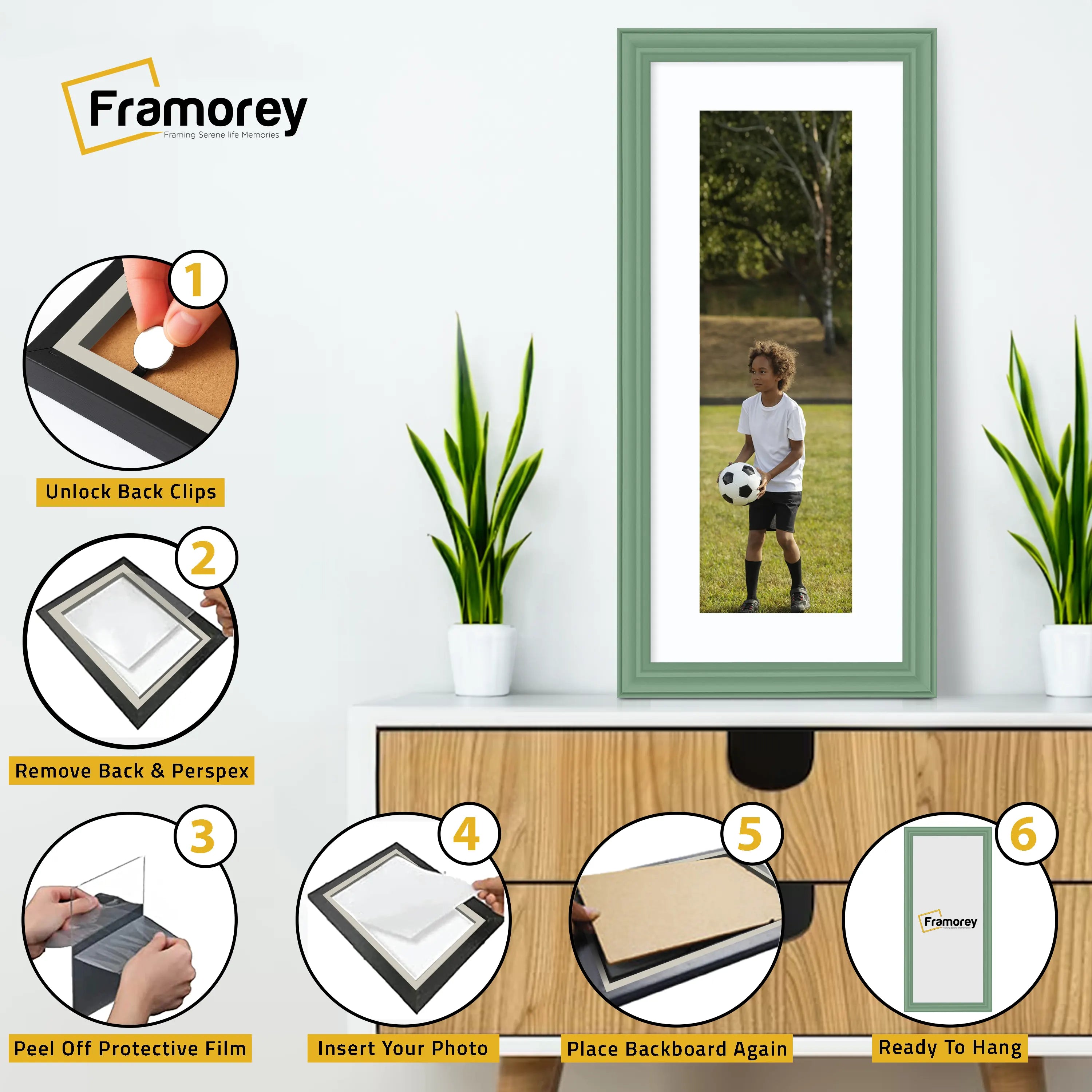 Antique Style Panoramic Green Picture Frame Wall Art With White Mount