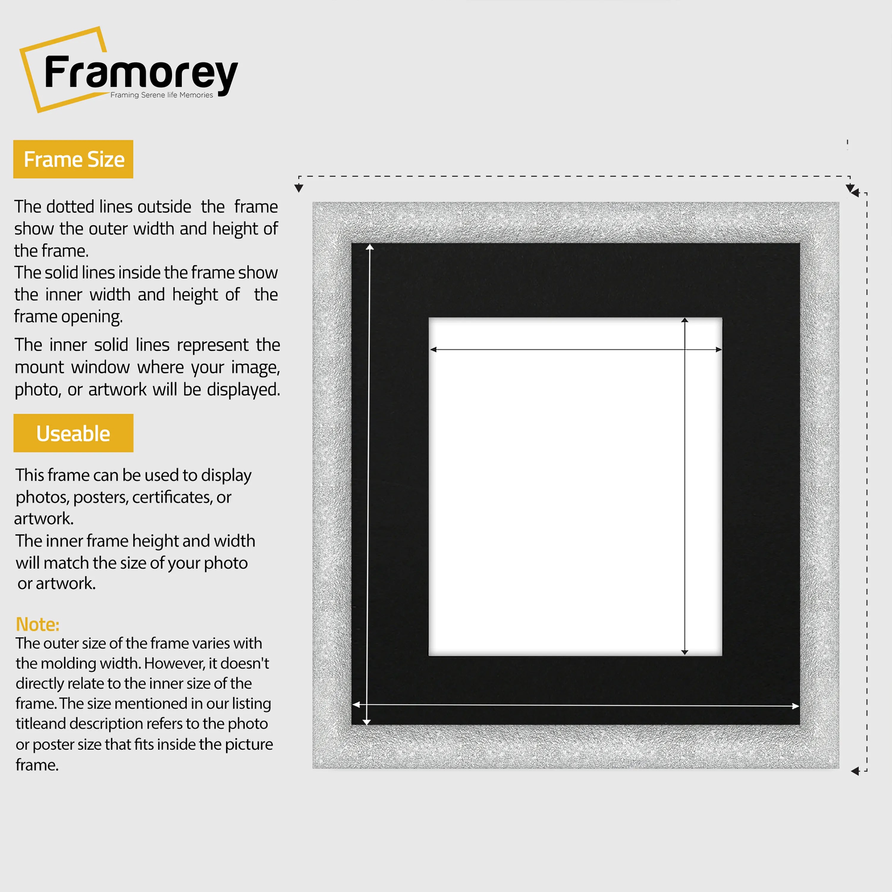 Square Size Picture Frame Silver Glitter Sparkle Photo Frames With Black Mount