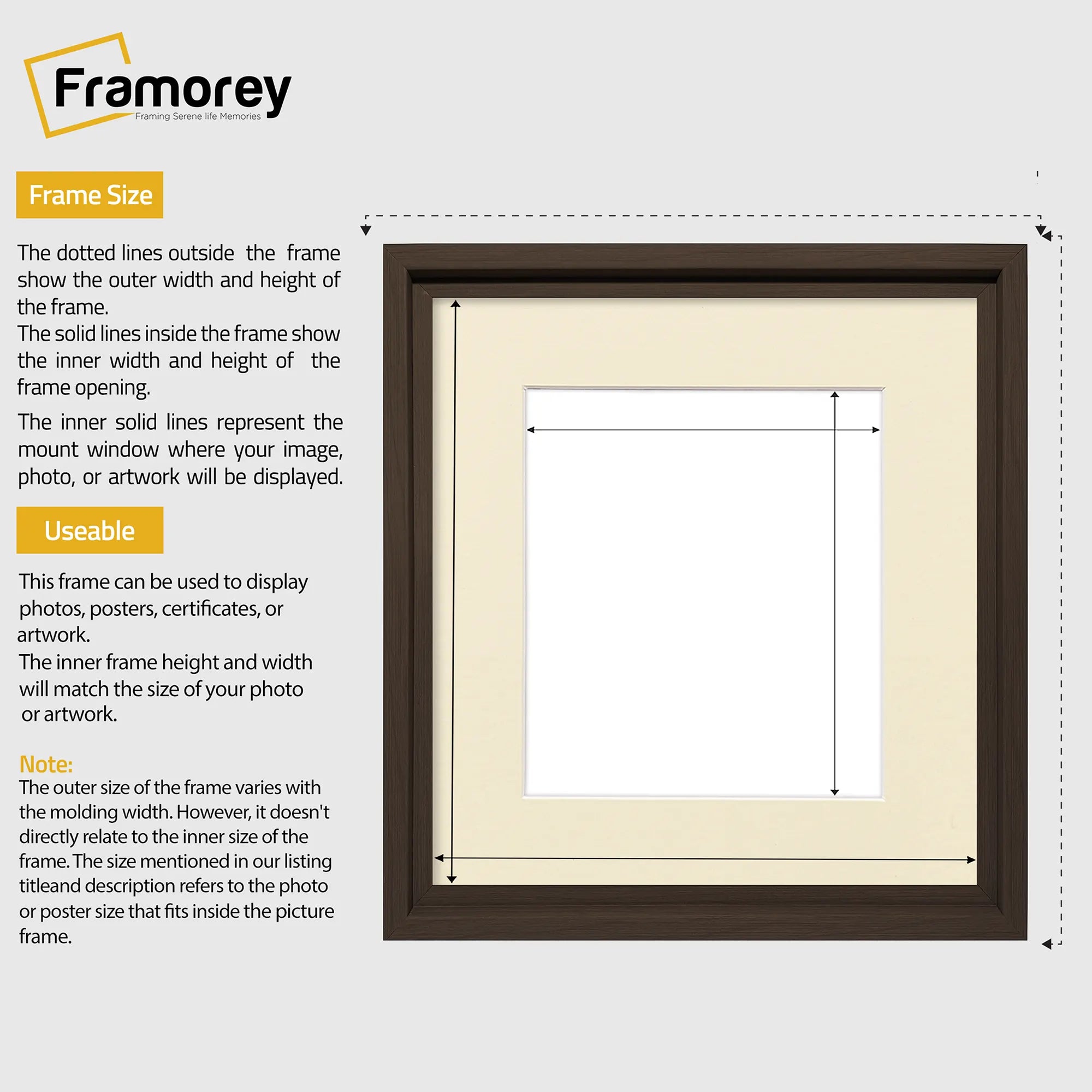 Square Size Walnut Oslo Photo Frames Wall Art Frames With Ivory Mount
