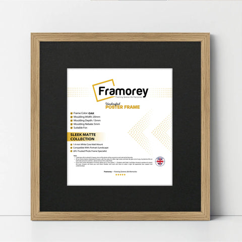 Square Size Thin Matt Oak Photo Frames with Black Mount